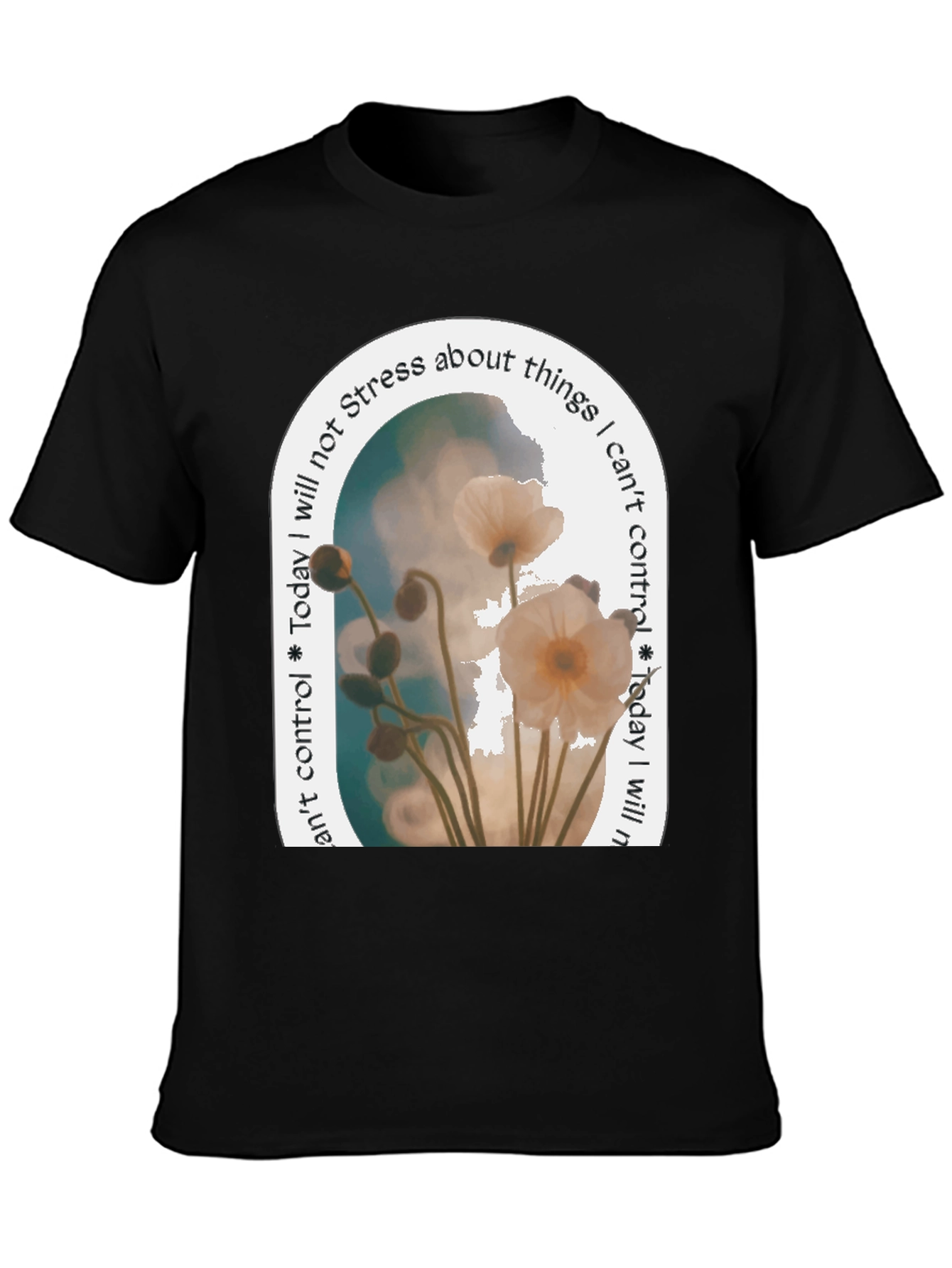 Black Floral Serenity T-Shirt: Stress-Free Living view 3