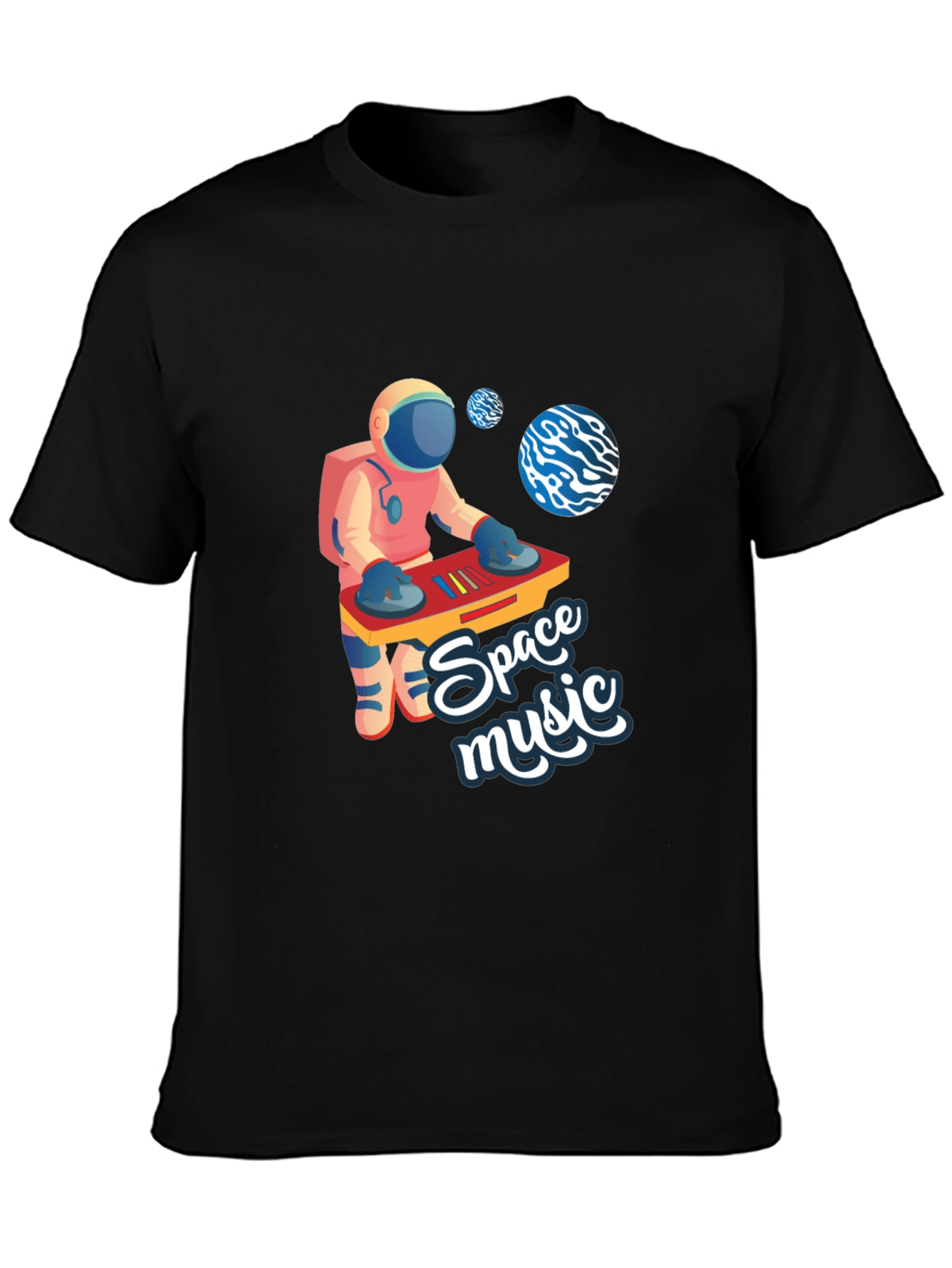 Black Space Music Astronaut DJ Black T-Shirt view 3