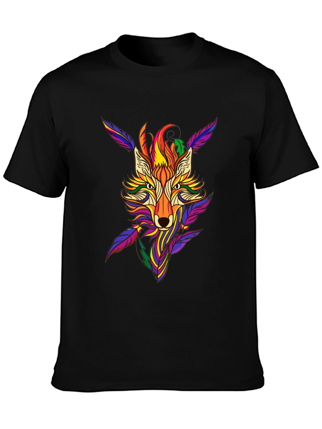 Black Colorful Fox Graphic Print T-Shirt view 3
