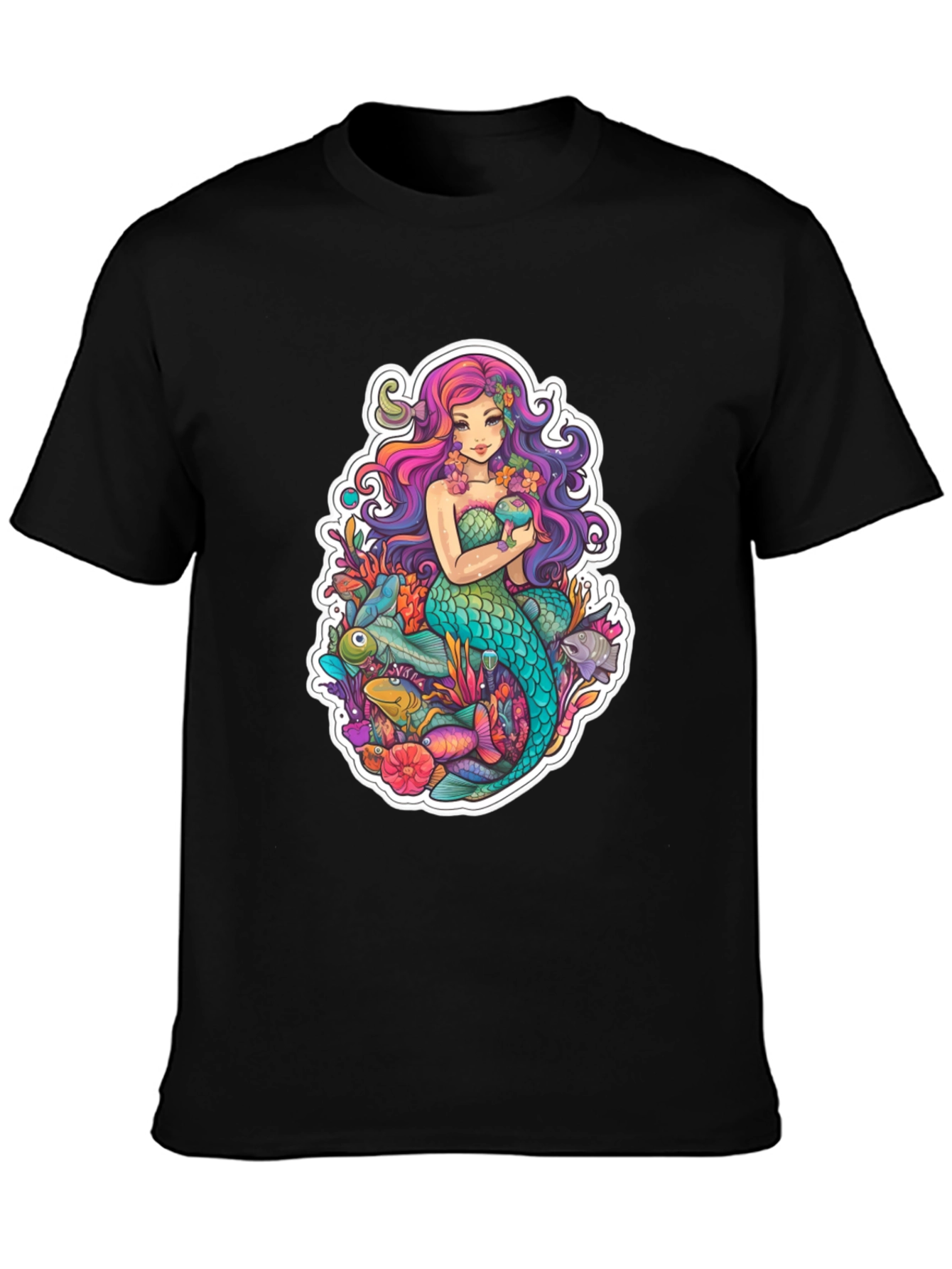 Black Mermaid Graphic Tee - Black Cotton T-Shirt view 3