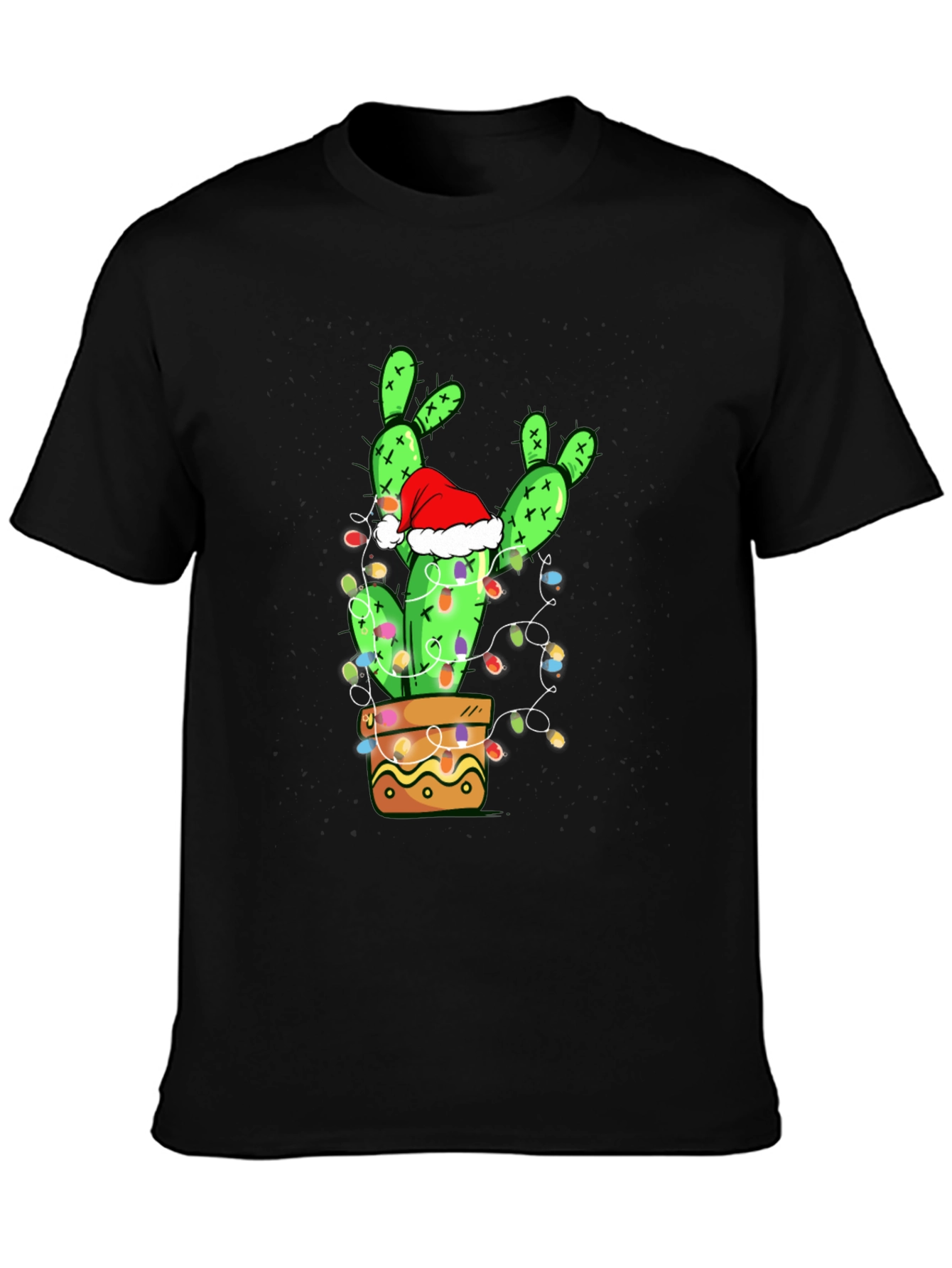 Black Festive Cactus T-Shirt: Christmas Holiday Apparel view 3