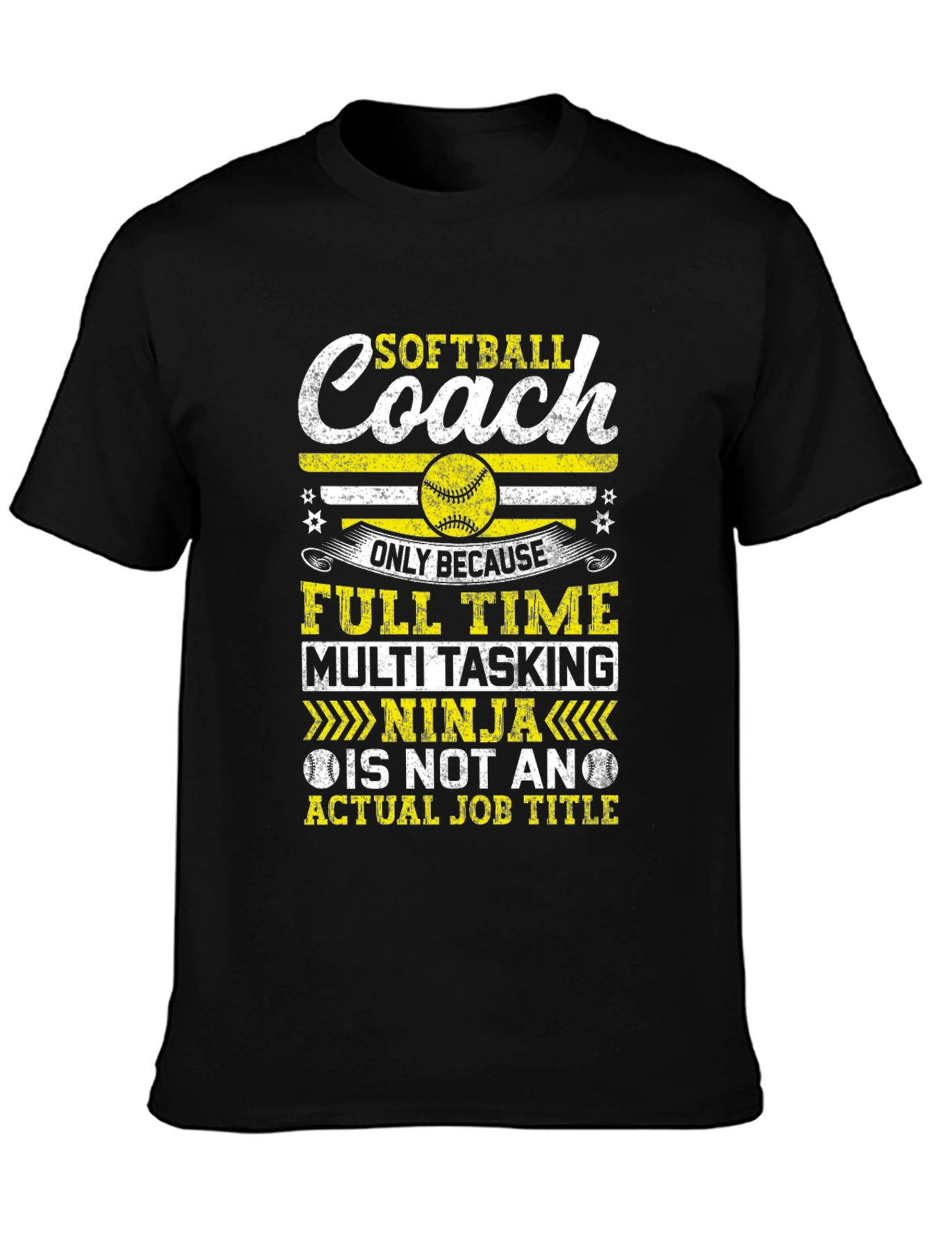 Black Softball Coach T-Shirt - Full Time Multi Tasking Ninja view 3