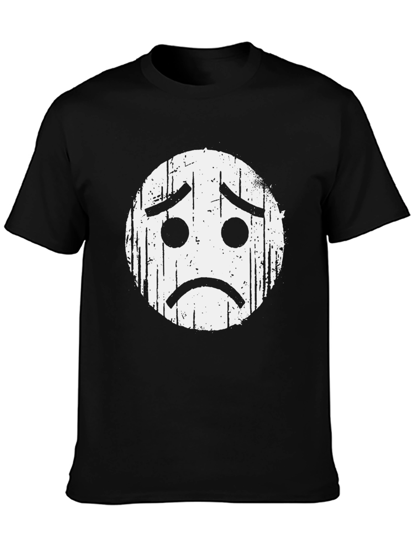 Black Distressed Sad Face Graphic T-Shirt view 3