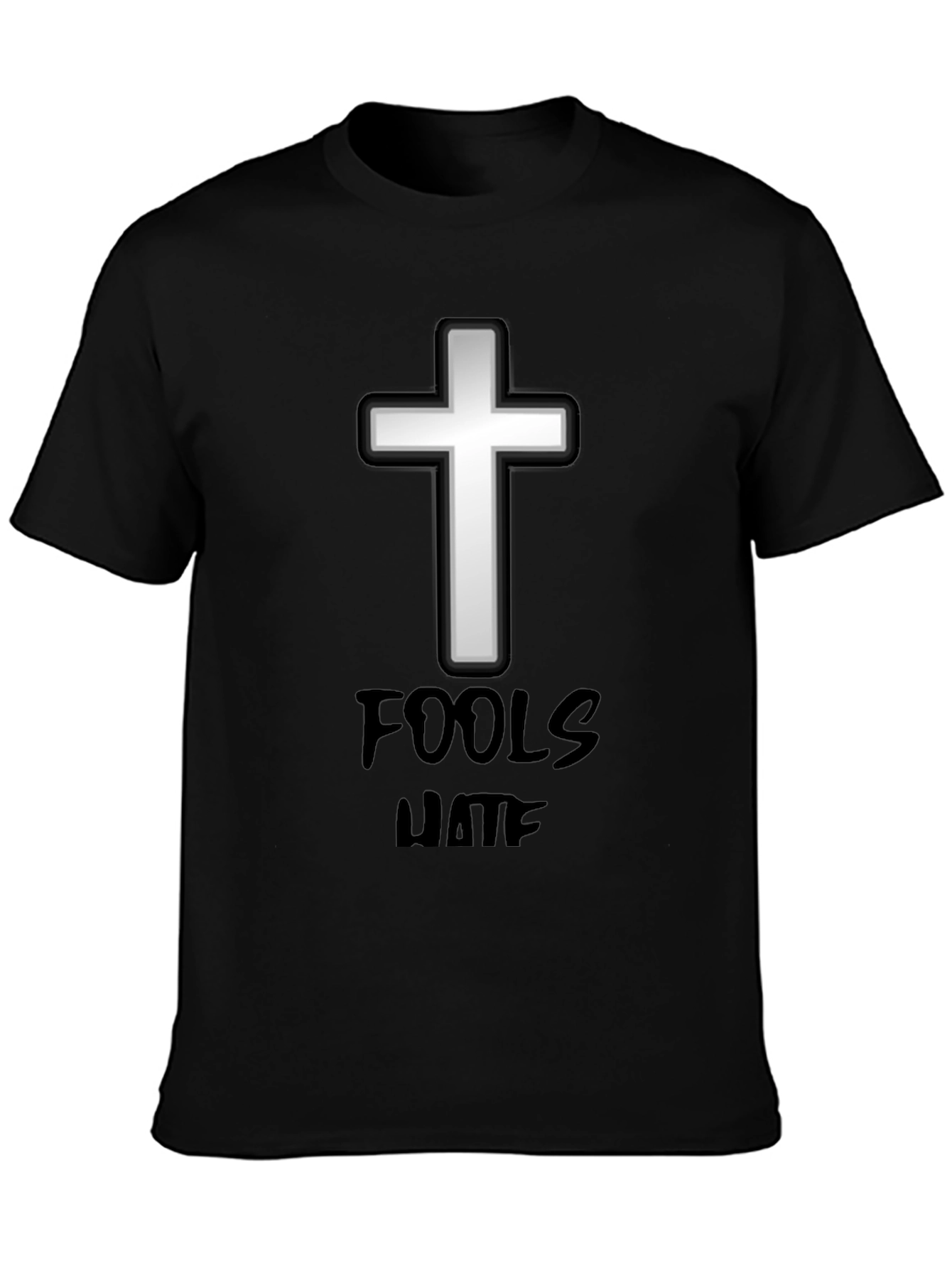 Black Fools Hate Cross Graphic Tee - Black Cotton T-Shirt view 3