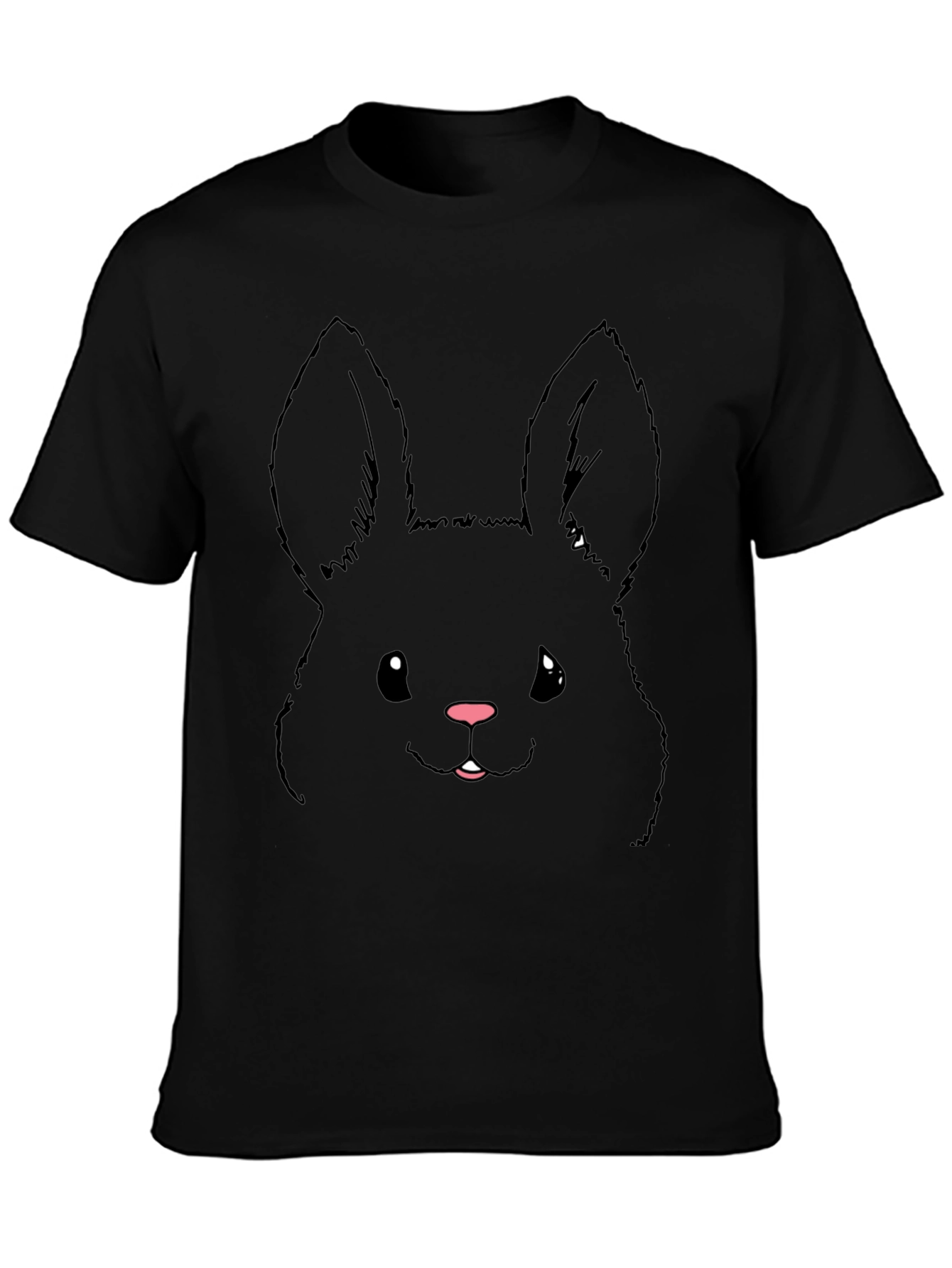 Black Cute Bunny Graphic Tee - Black Cotton Blend view 3