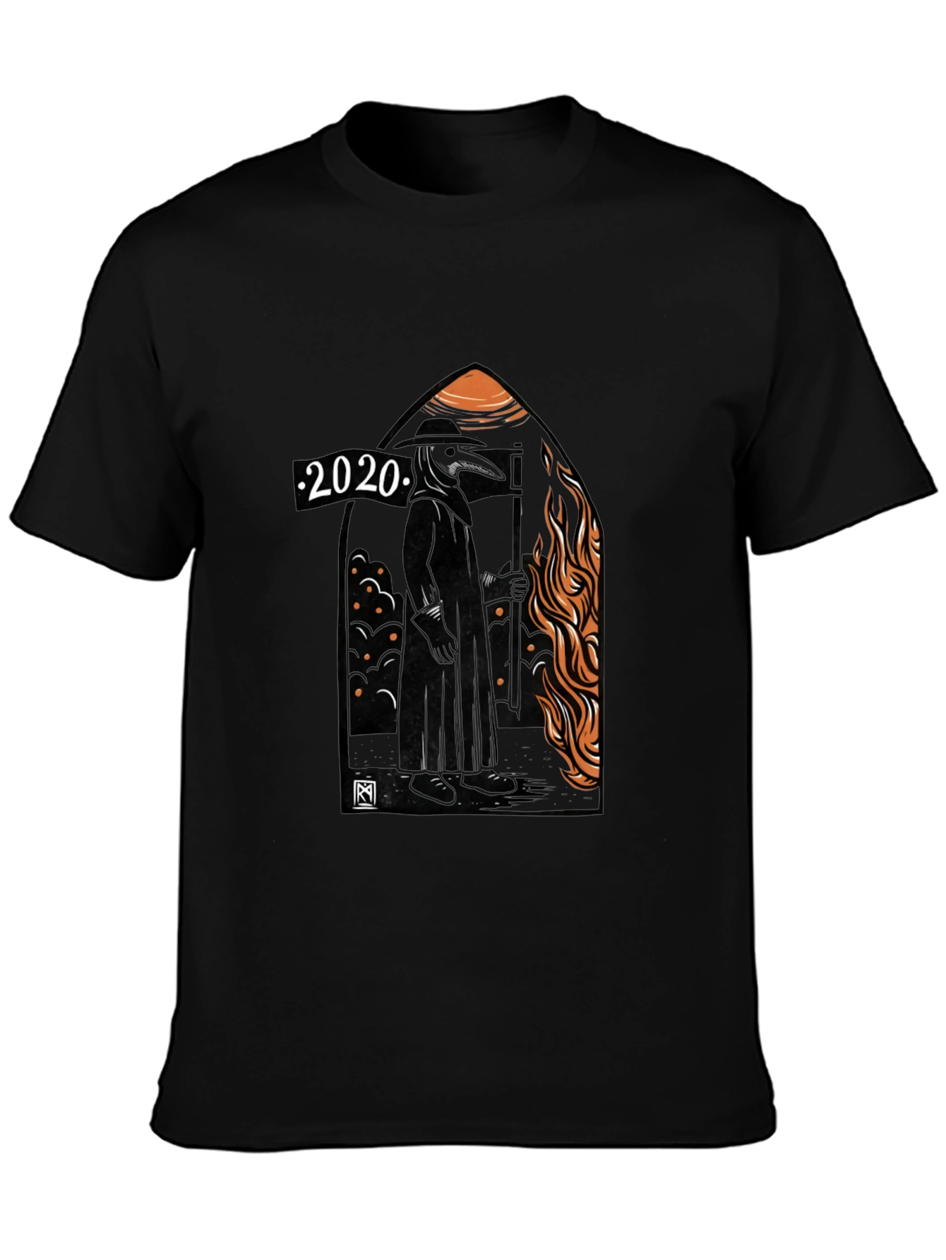 Black 2020 Plague Doctor Graphic Tee - Black Cotton T-Shirt view 3