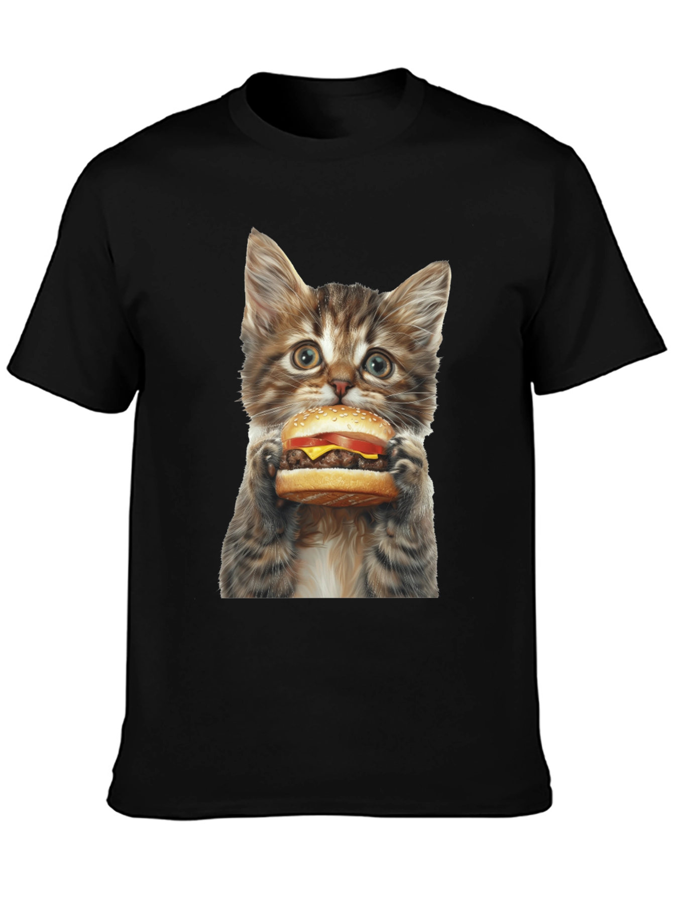 Black Cat Burger T-Shirt - Funny Kitten Graphic Tee view 3