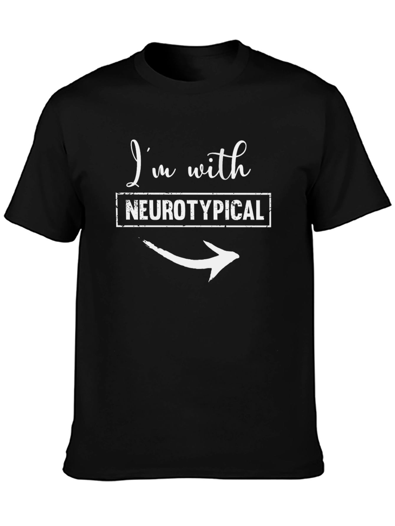 Black I'm With Neurotypical T-Shirt - Arrow Pointing Right view 3