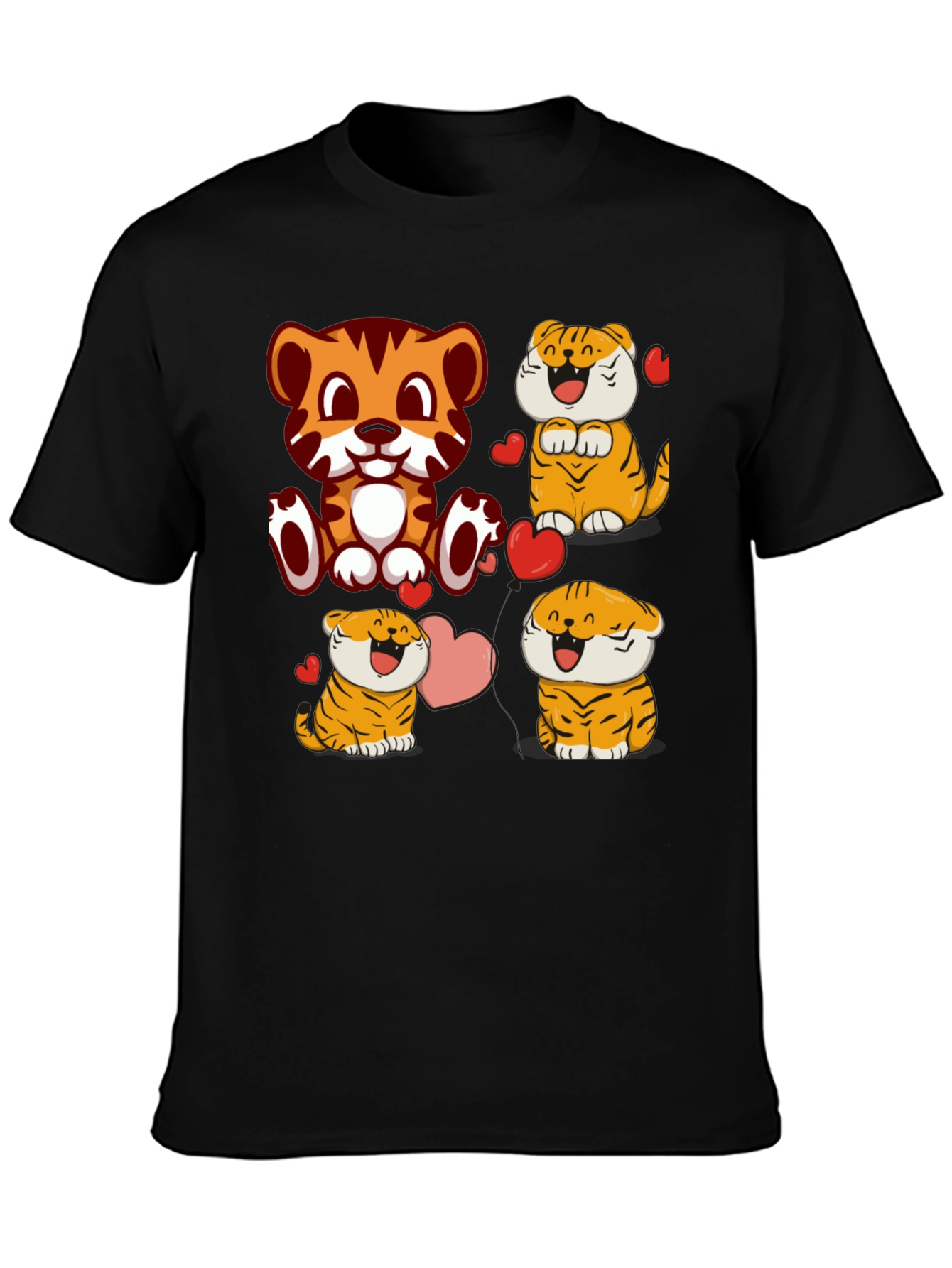 Black Cute Cartoon Tiger Graphic Tee - Black view 3