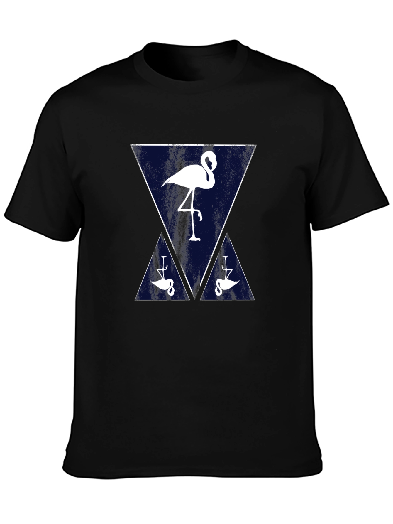 Black Flamingo Triangle Graphic Tee - Casual Black T-Shirt view 3
