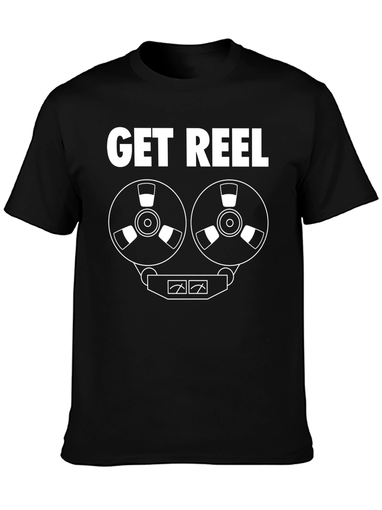 Black Get Reel T-Shirt - Retro Audio Enthusiast Tee view 3