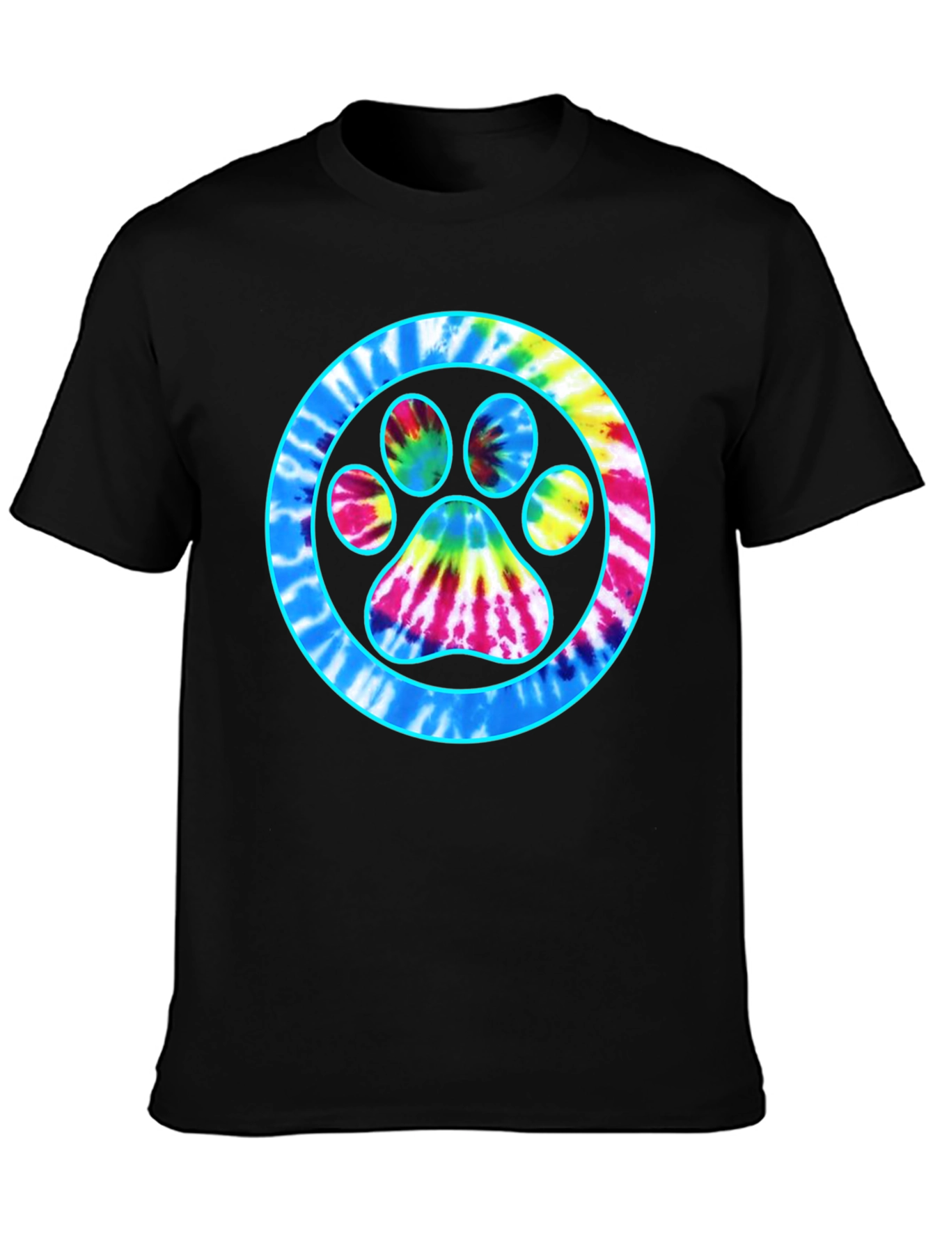 Black Tie-Dye Paw Print Graphic Tee - Casual Comfort view 3