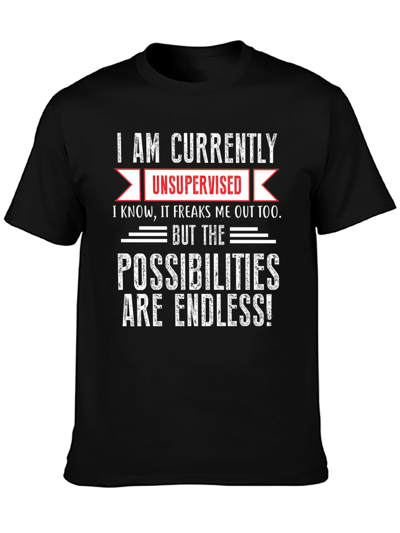 Black Unsupervised Humor Graphic T-Shirt view 3
