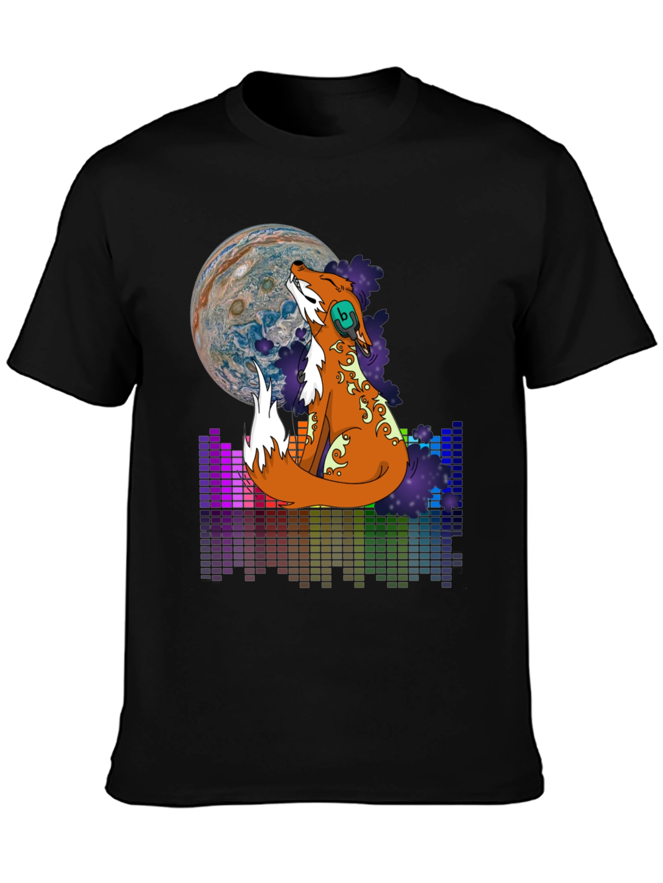 Black Fox Howling at Jupiter Graphic Tee view 3