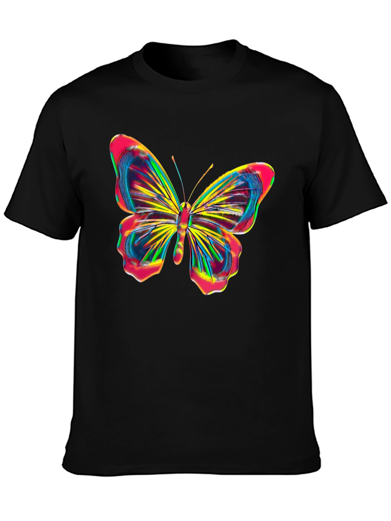 Black Vibrant Butterfly Graphic Tee - Bold Black Cotton Shirt view 3