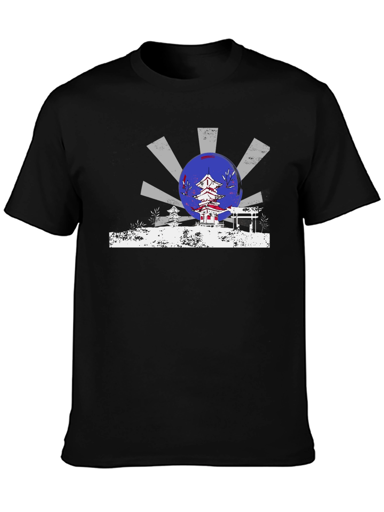 Black Japanese Temple Design T-Shirt view 3