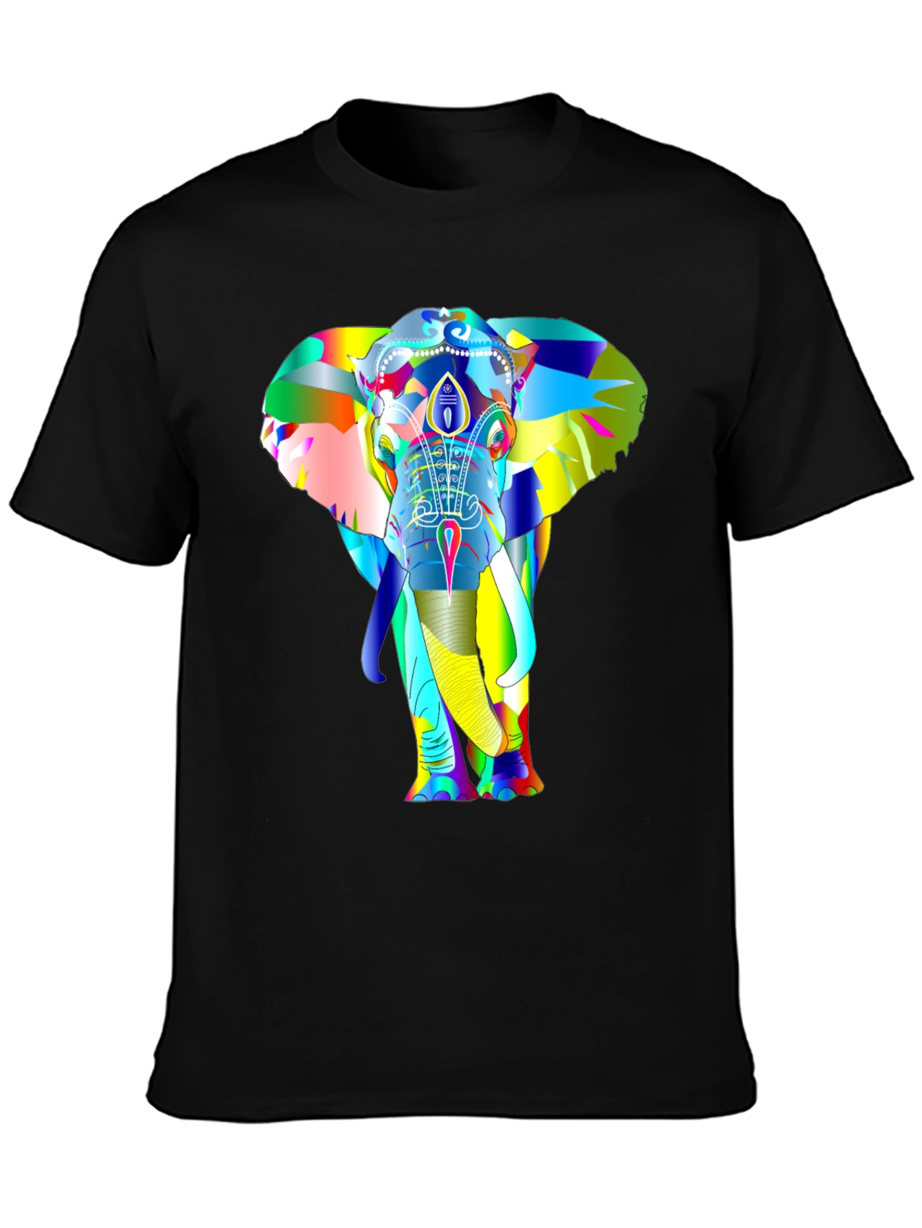Black Colorful Elephant Graphic T-Shirt view 3