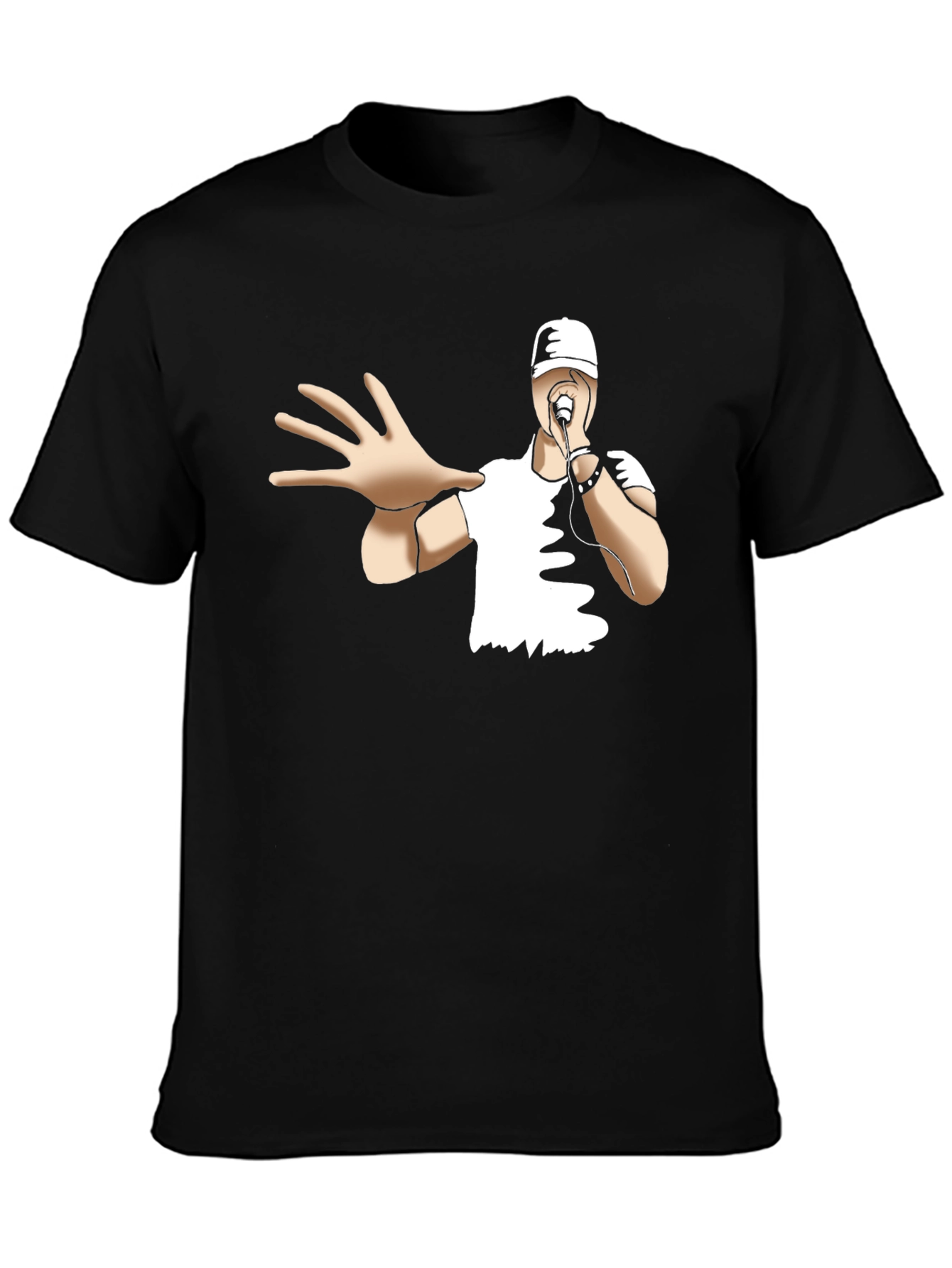 Black Cool Cartoon Rapper Black T-Shirt view 3
