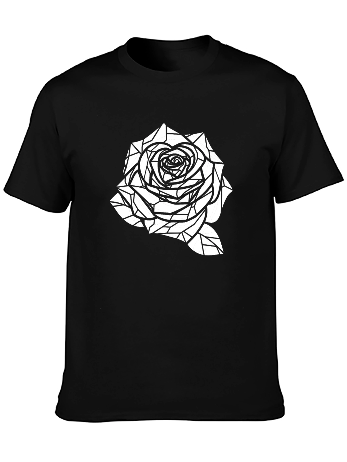 Black Geometric Rose Graphic Tee - Black Cotton Casual Shirt view 3
