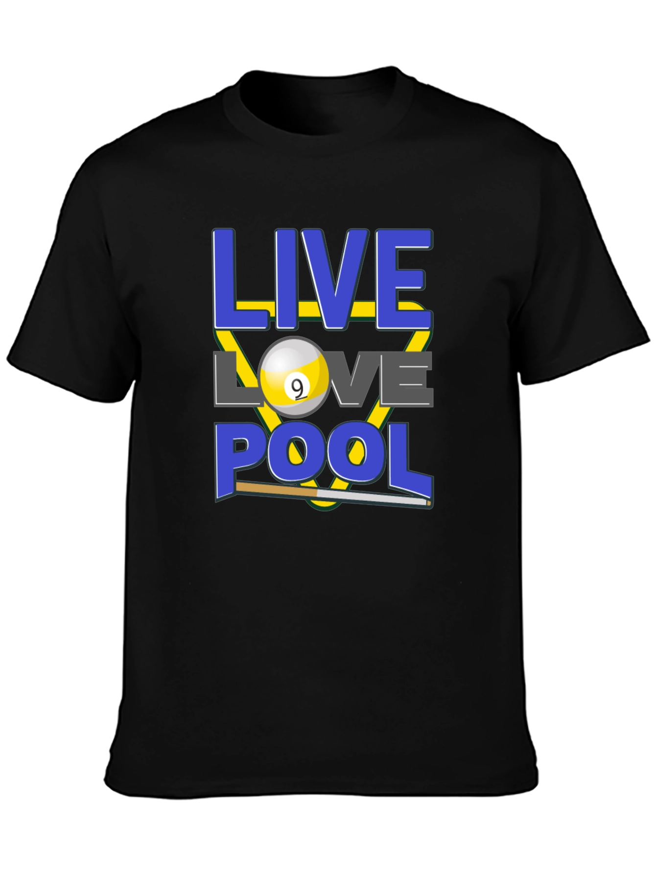 Black Live Love Pool T-Shirt - Billiards Graphic Tee view 3