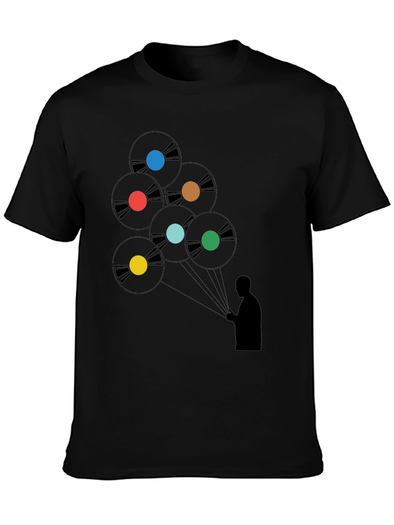Black Vinyl Record Balloon Graphic Tee - Stylish Music Lover Shirt view 3