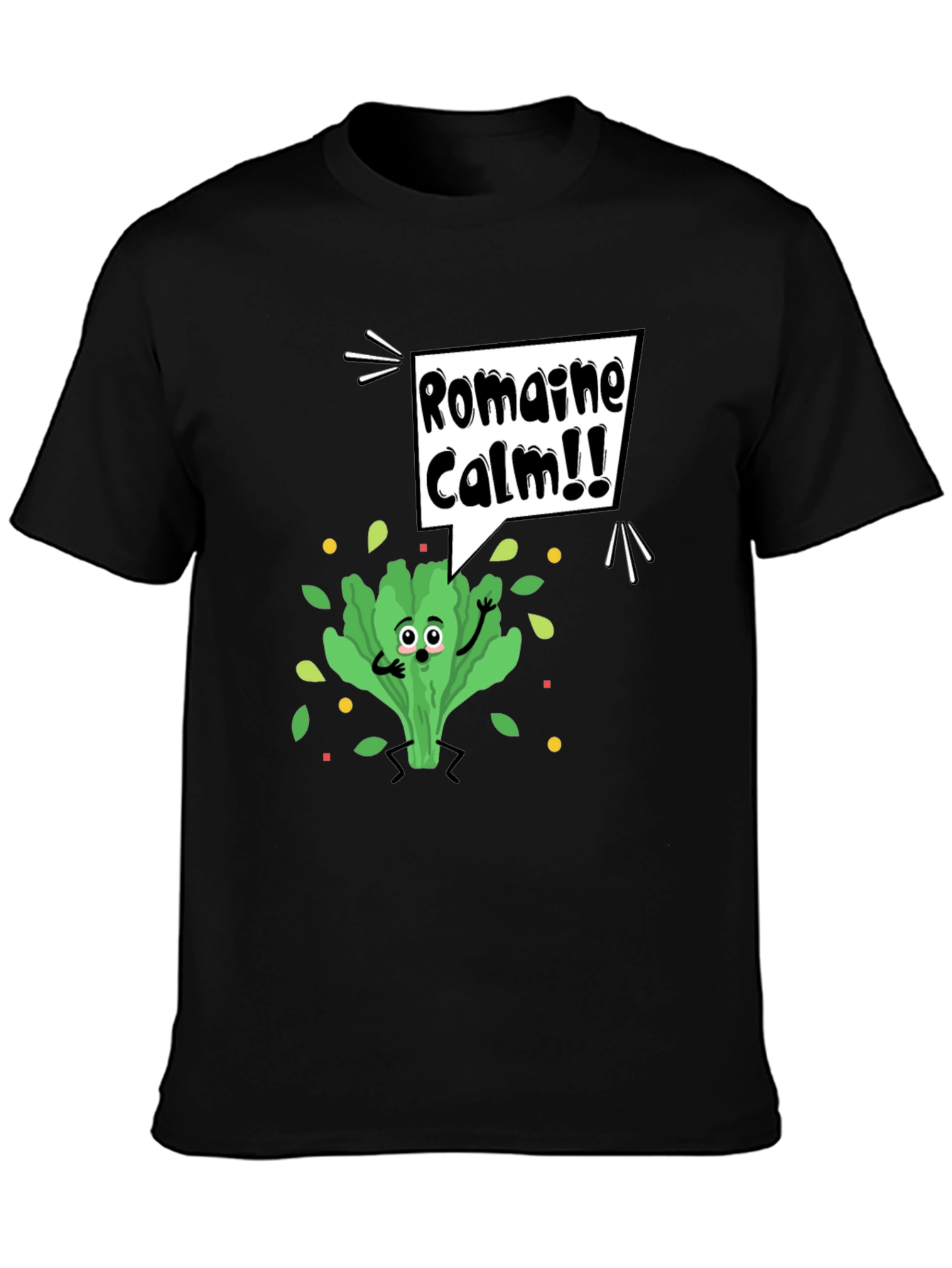 Black Romaine Calm Graphic Tee - Funny Food Pun T-Shirt view 3