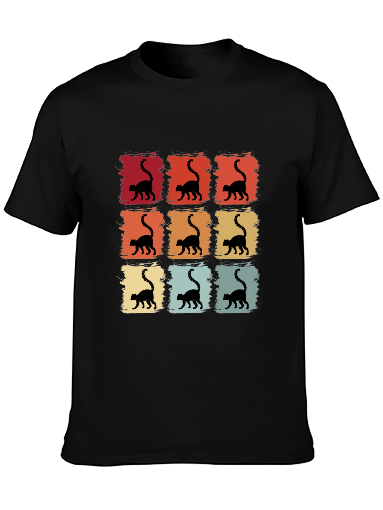 Black Retro Cat Silhouette T-Shirt view 3