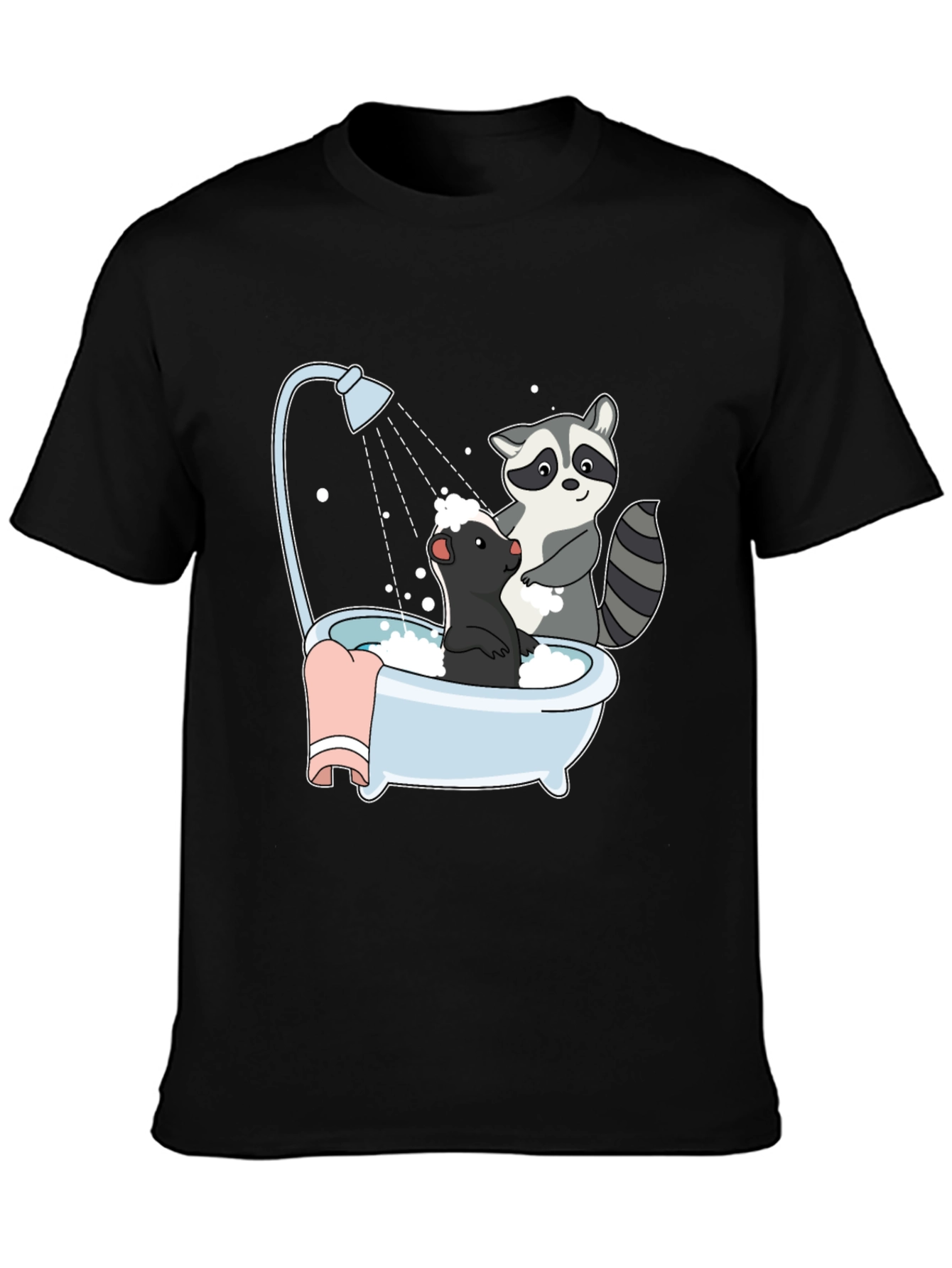 Black Raccoon and Skunk Bathtub Graphic Tee view 3
