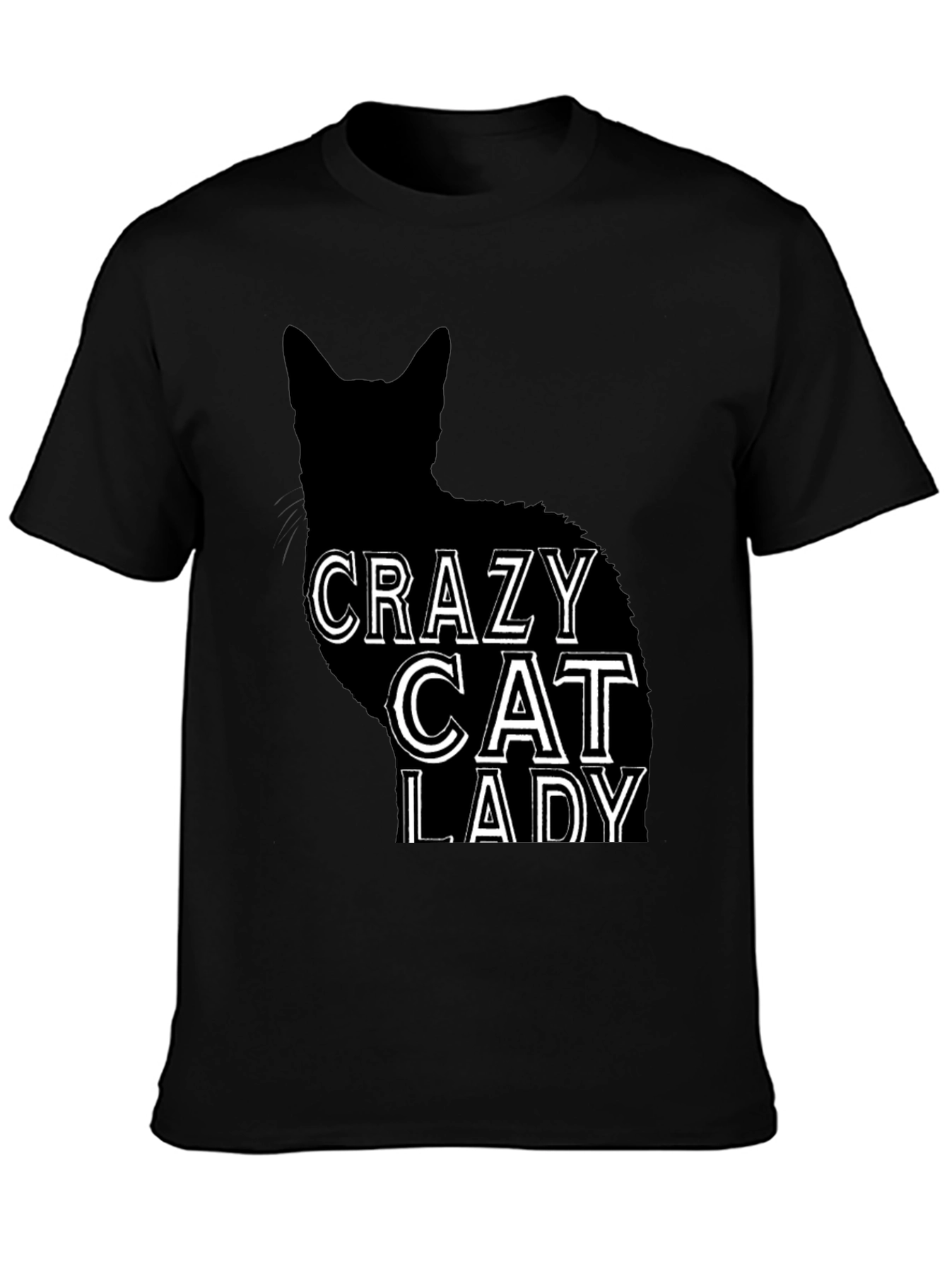 Black Crazy Cat Lady T-Shirt - Black Cat Silhouette Tee view 3