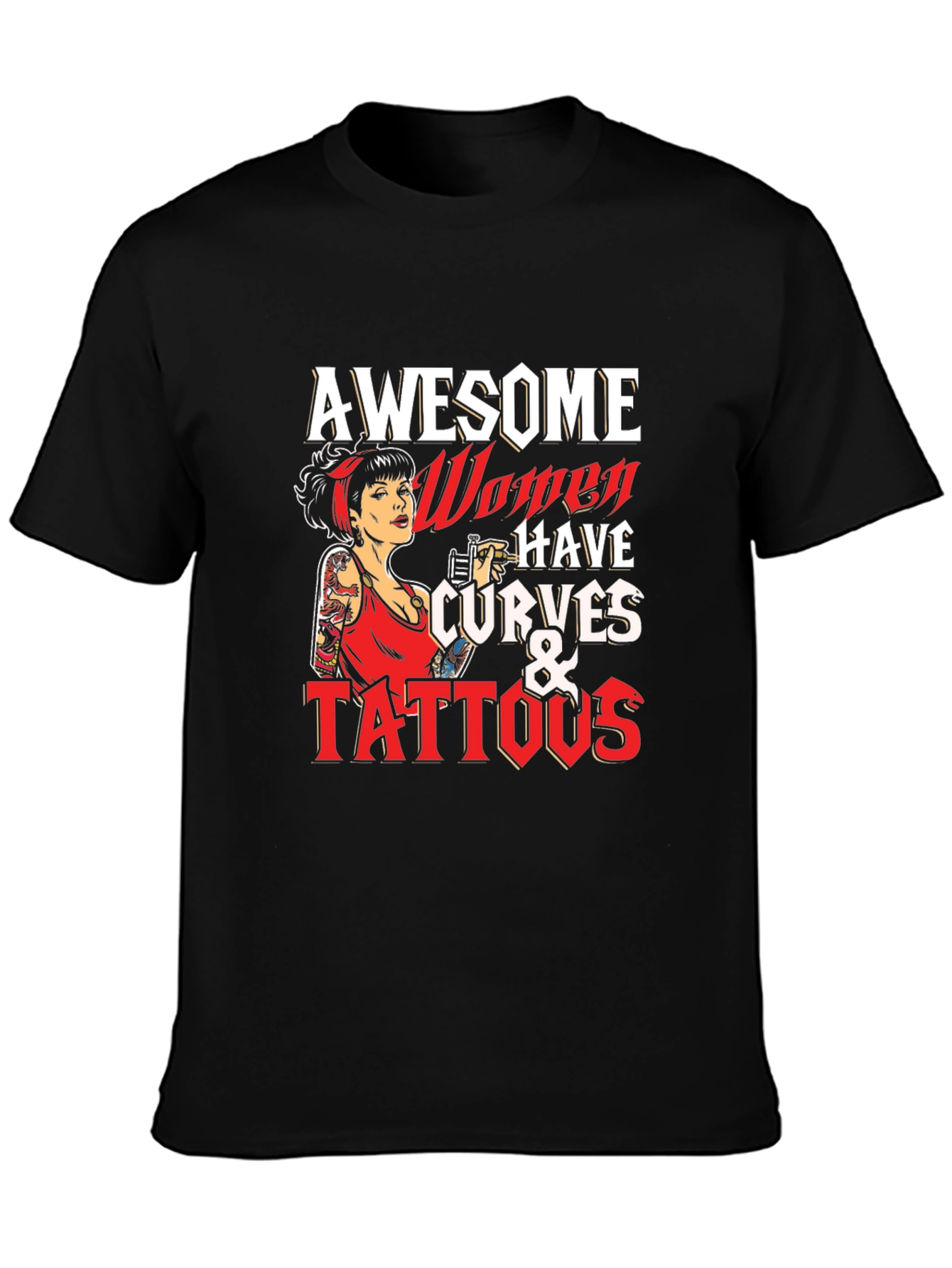 Black Awesome Women Curves & Tattoos T-Shirt view 3