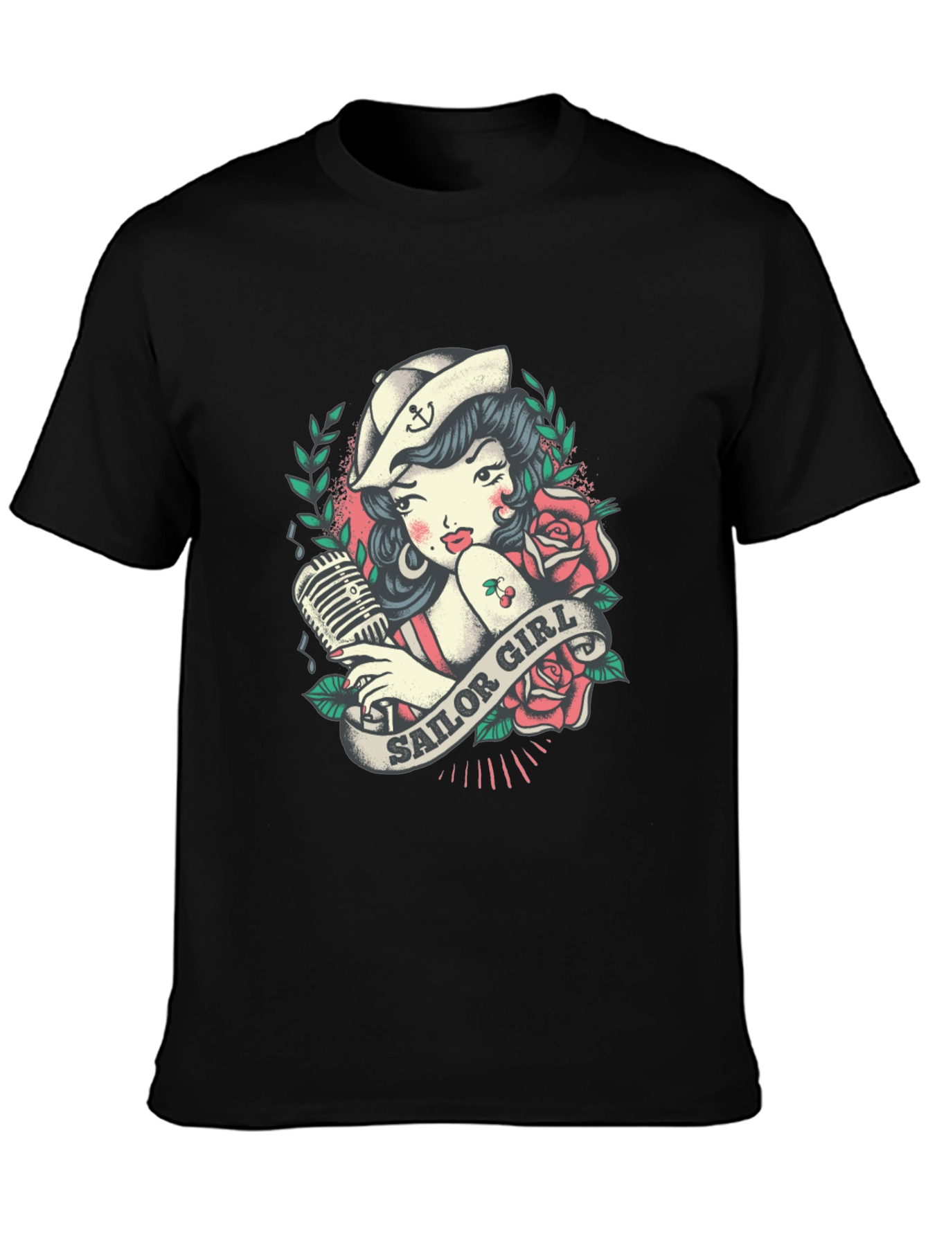 Black Sailor Girl Tattoo Graphic T-Shirt view 3