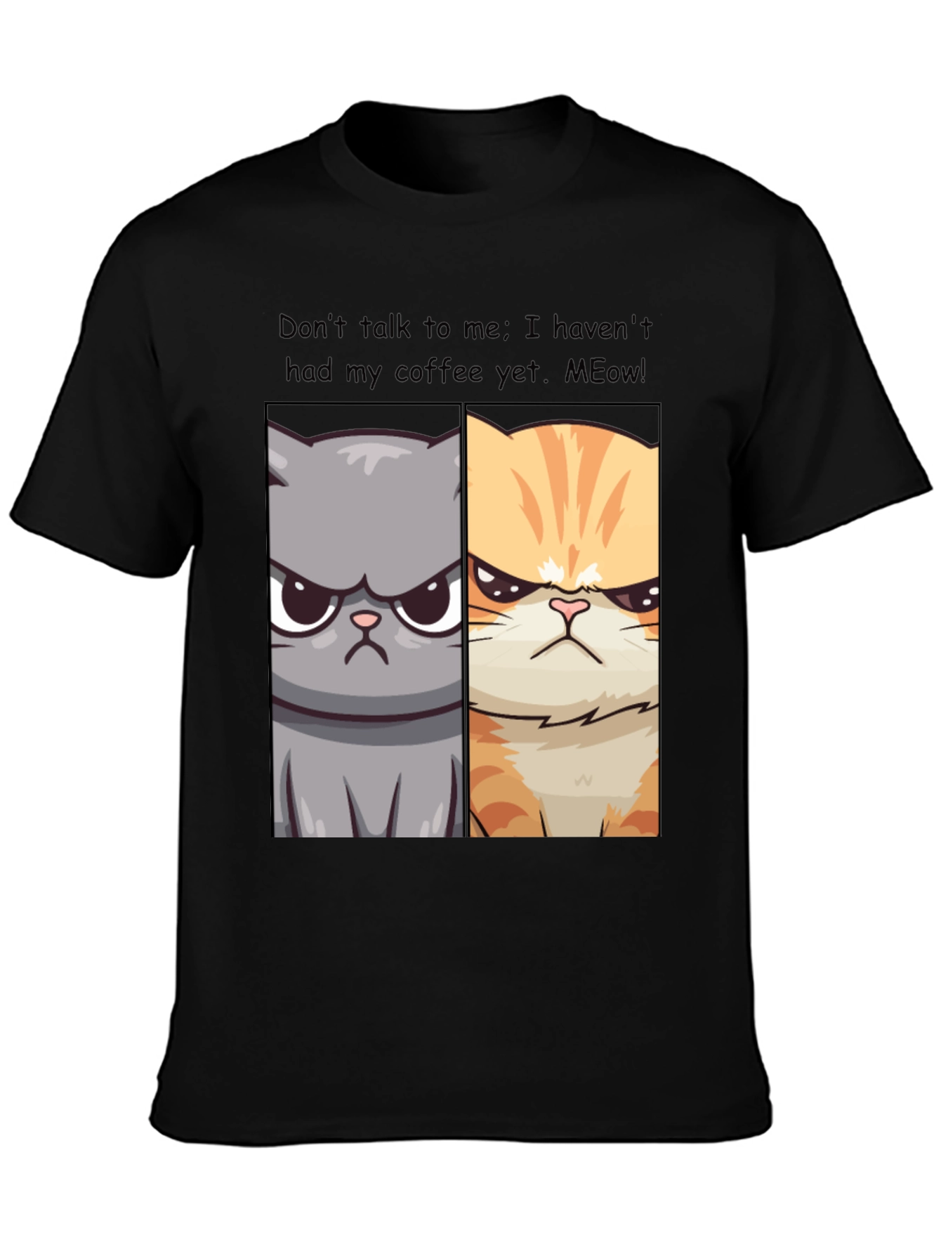Black Grumpy Cats Coffee Humor T-Shirt view 3