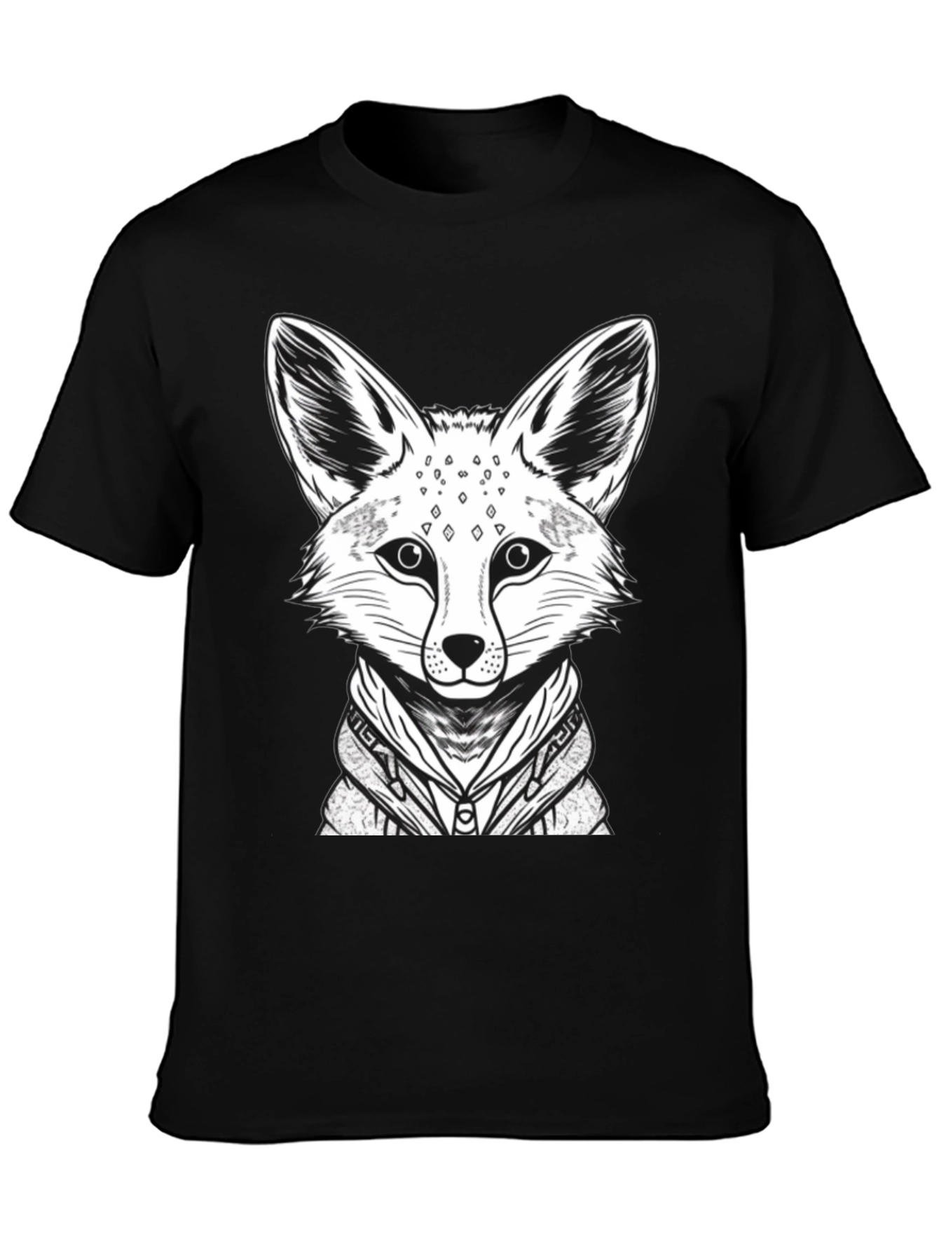Black Cool Fox Graphic Tee - Men's Black Cotton Shirt view 3
