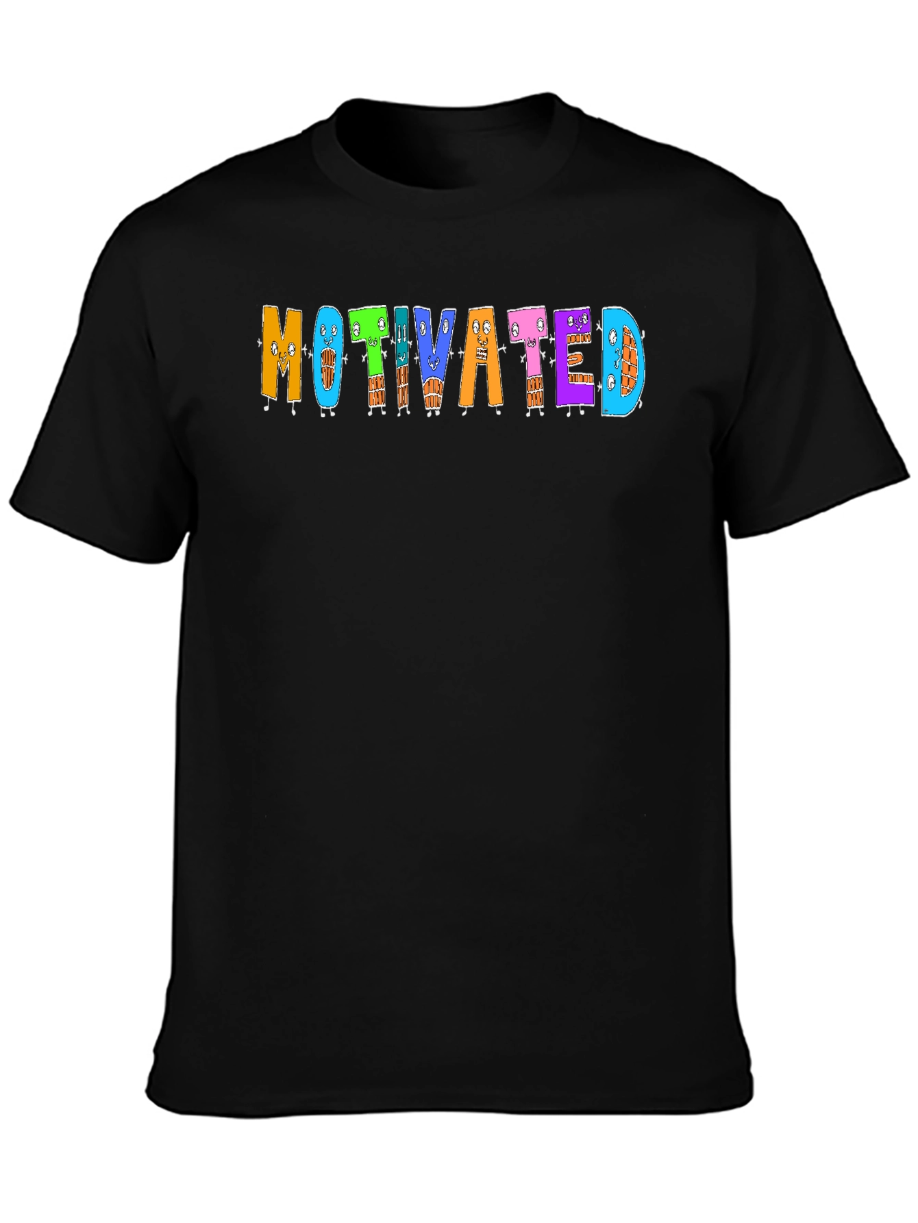 Black Motivated Cartoon Graphic T-Shirt view 3