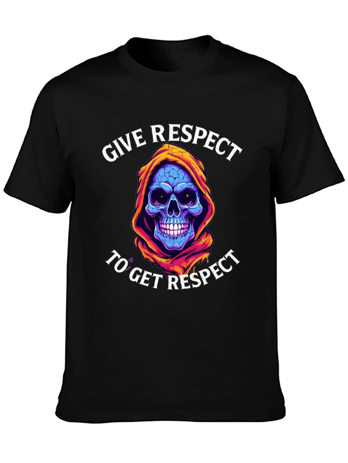 Black Give Respect T-Shirt: Skull Reaper Design view 3
