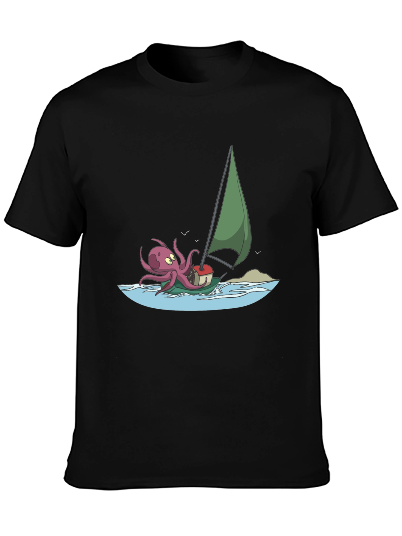 Black Octopus Sailing T-Shirt - Cartoon Design view 3