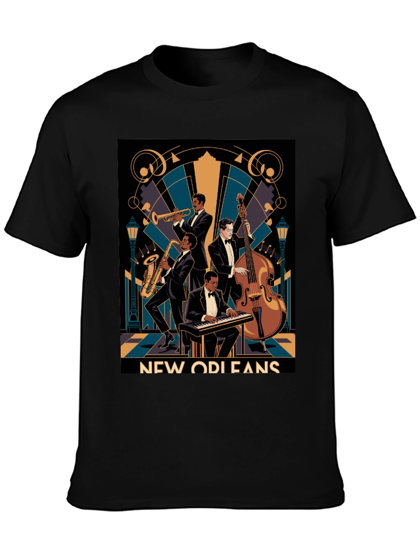 Black New Orleans Jazz Band T-Shirt - Vintage Style view 3