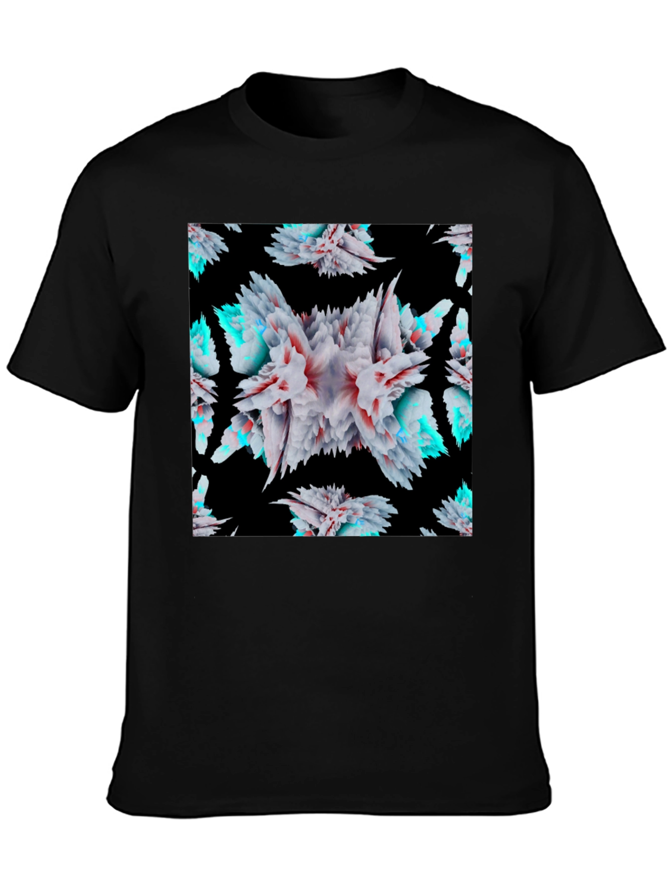 Black Abstract Floral Burst Black T-Shirt view 3