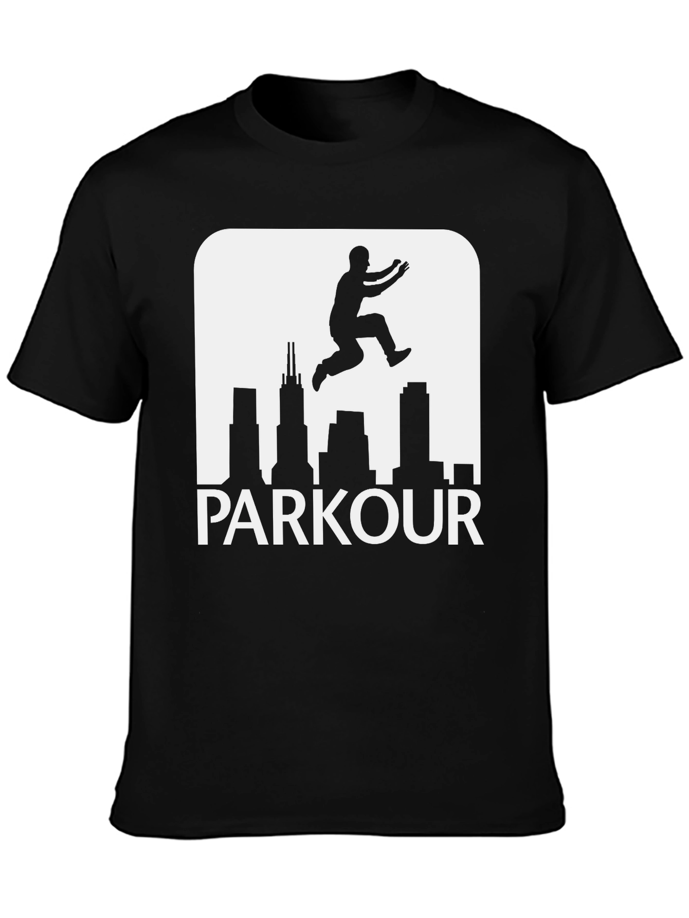 Black Parkour Chicago Skyline Black T-Shirt view 3