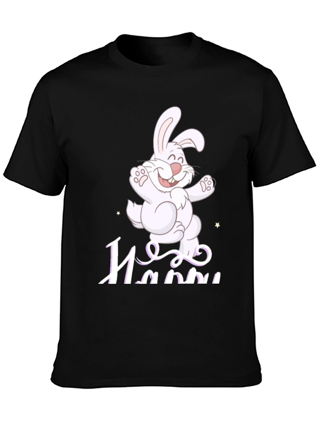 Black Happy Easter Bunny T-Shirt - Cartoon Rabbit Design view 3