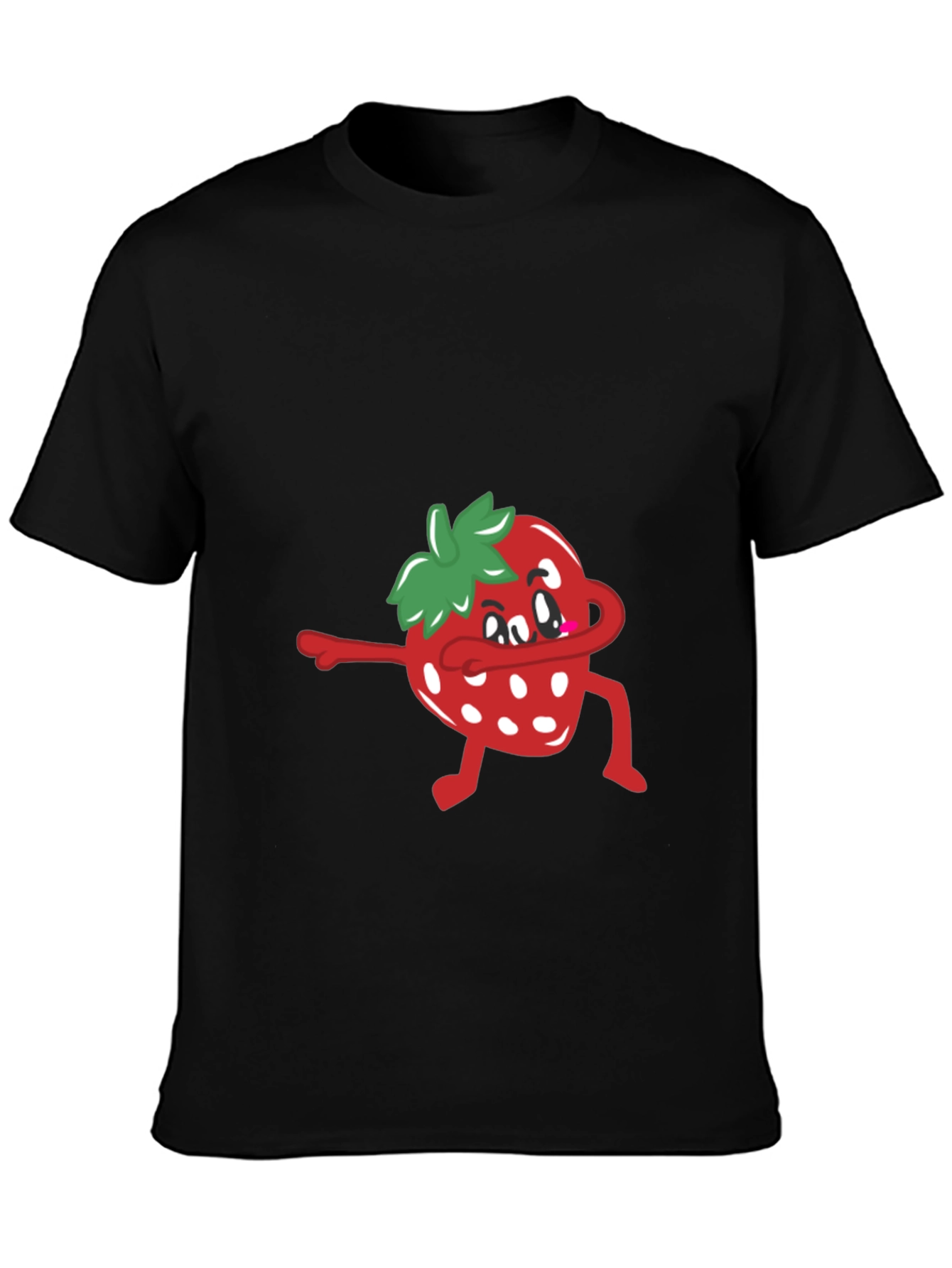 Black Dabbing Strawberry T-Shirt - Funny Fruit Tee view 3