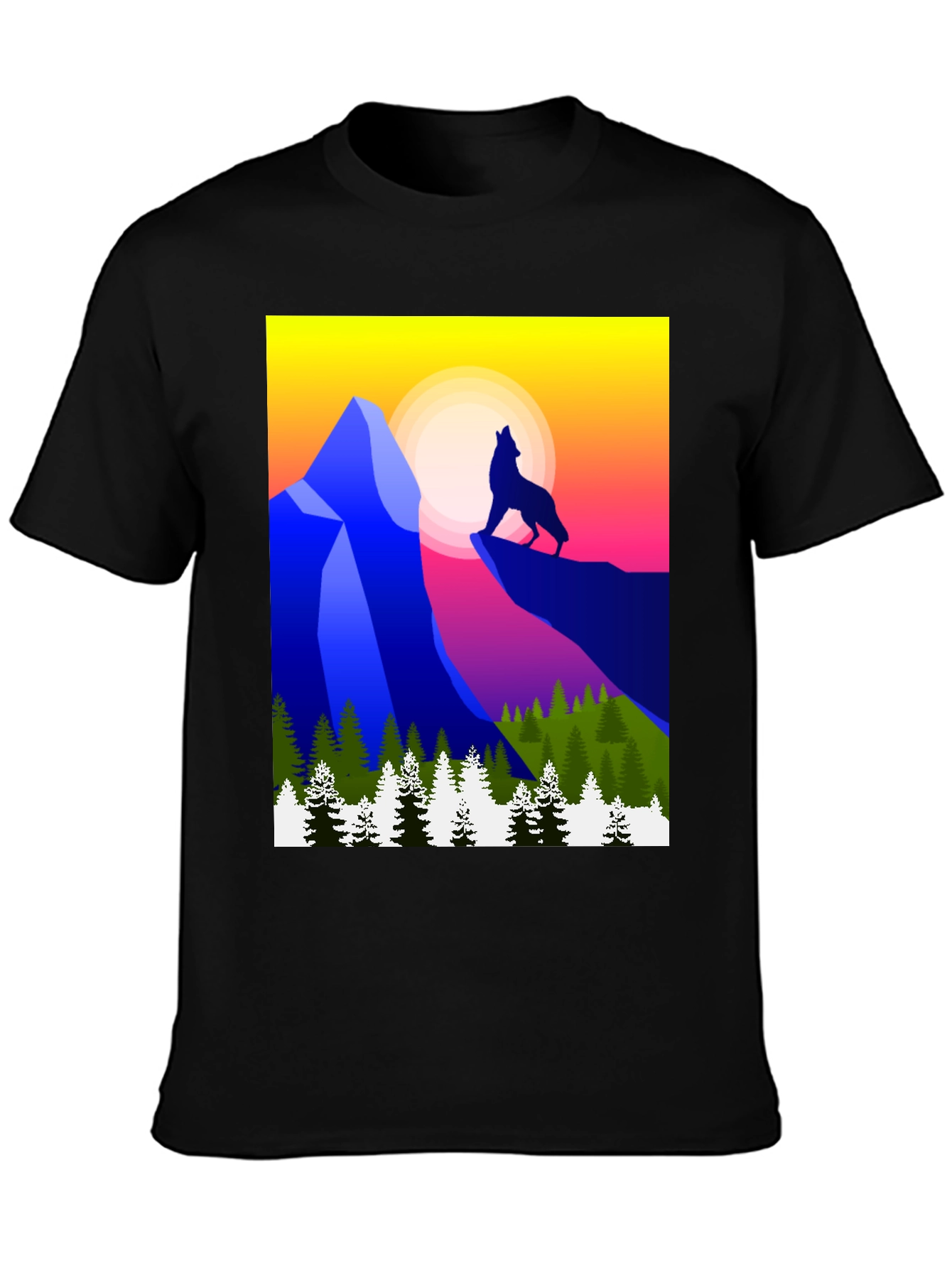 Black Wolf Mountain Graphic Tee - Stylish Black T-Shirt view 3