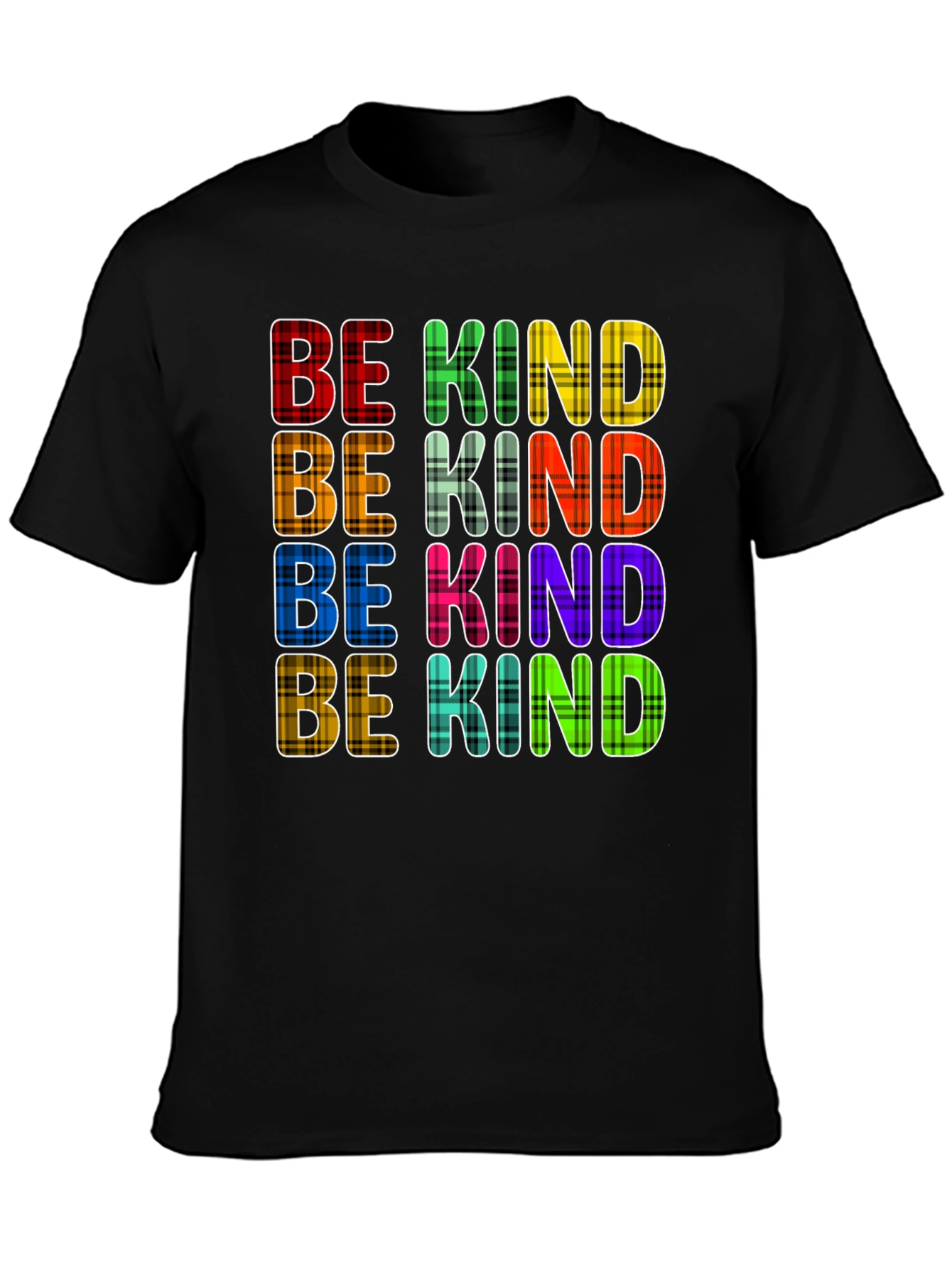 Black Be Kind Plaid T-Shirt - Trendy Graphic Tee view 3