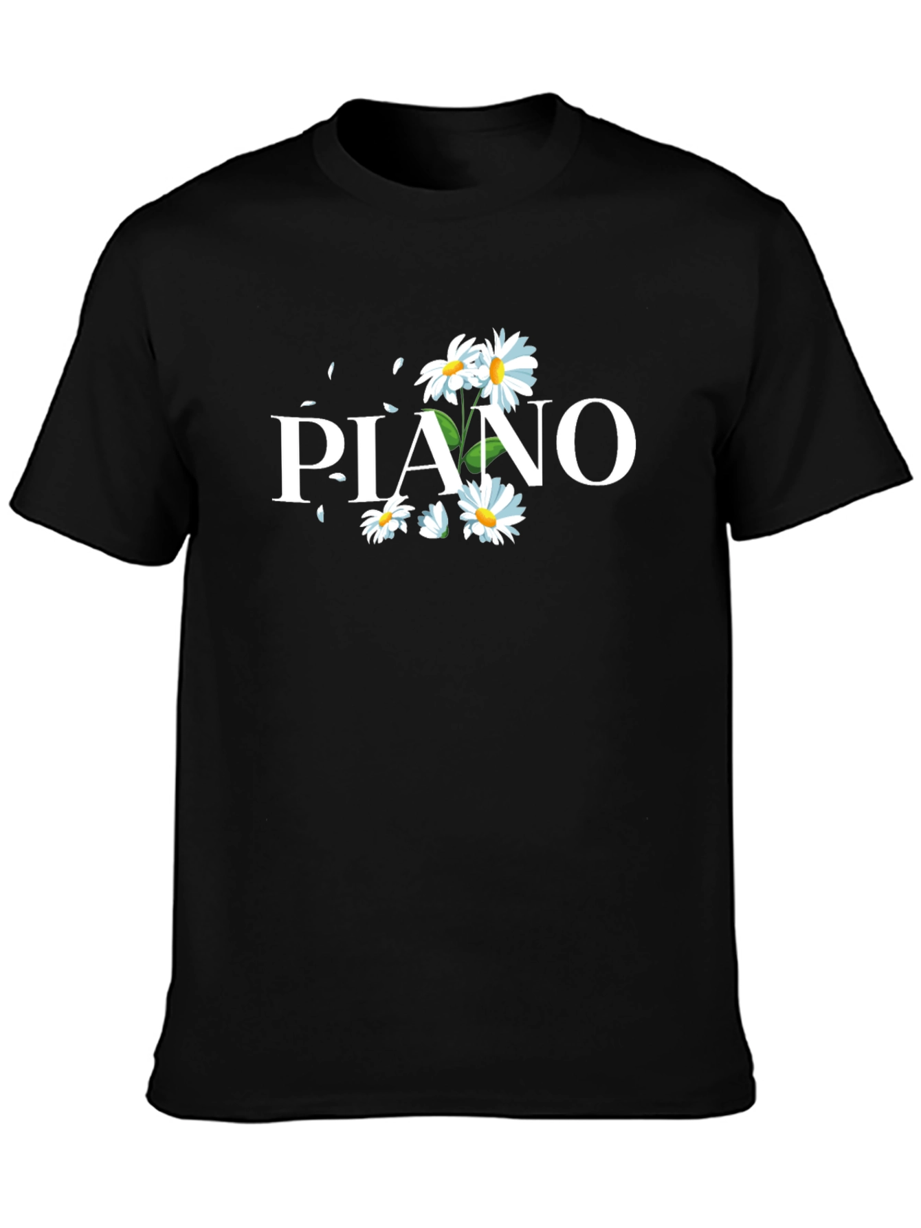 Black Floral Piano T-Shirt - Black Cotton Tee view 3