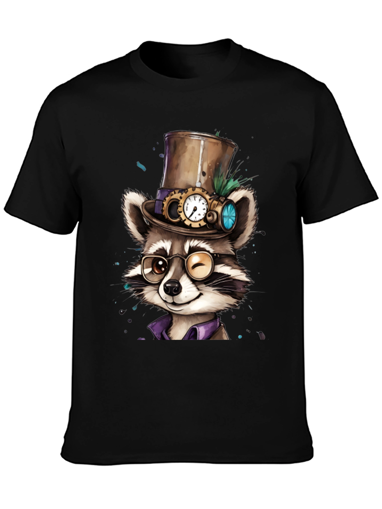 Black Steampunk Raccoon Graphic Tee view 3