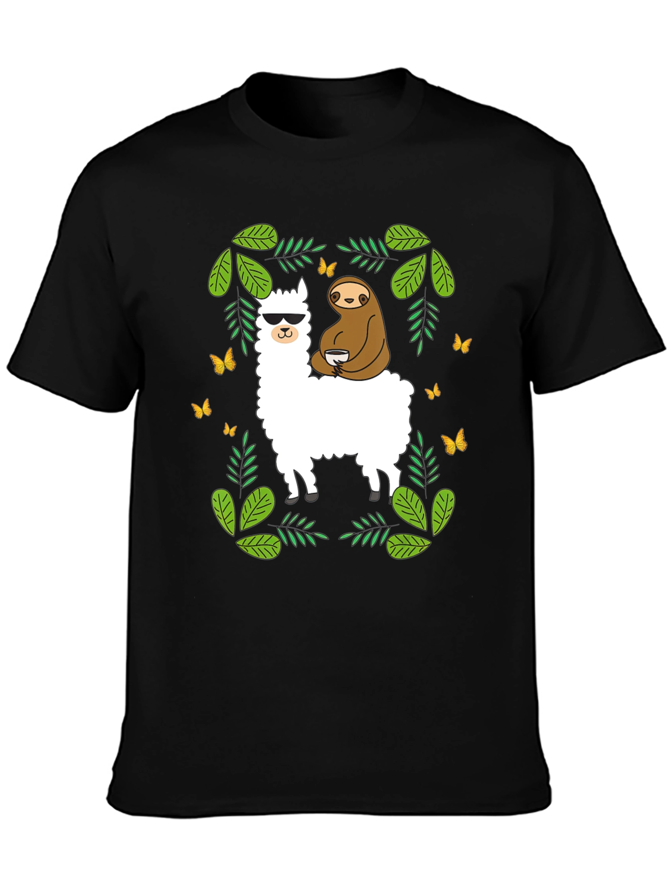 Black Llama Sloth Graphic T-Shirt - Cool & Comfy Tee view 3