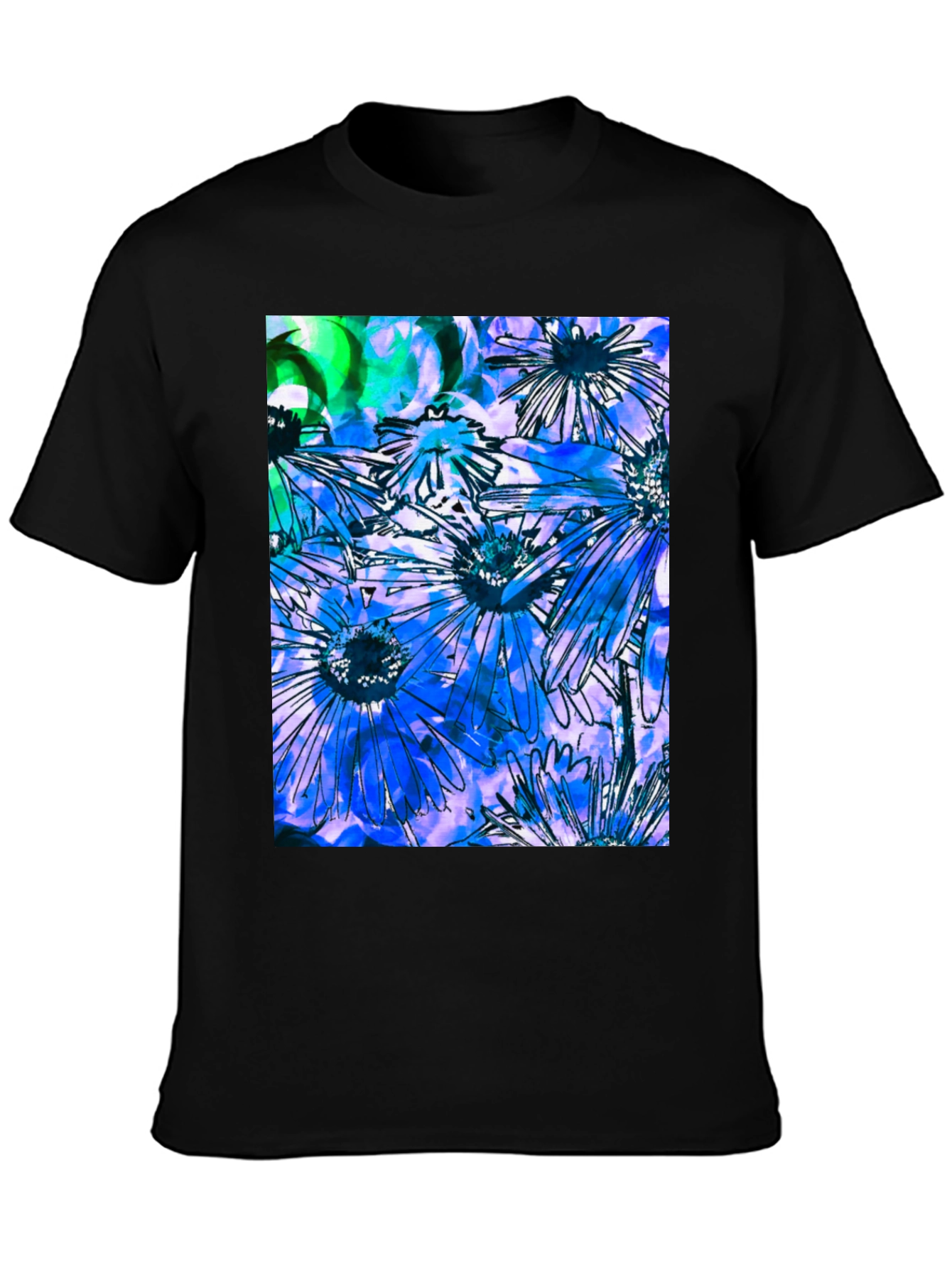 Black Floral Burst Graphic Tee - Black Cotton Blend view 3
