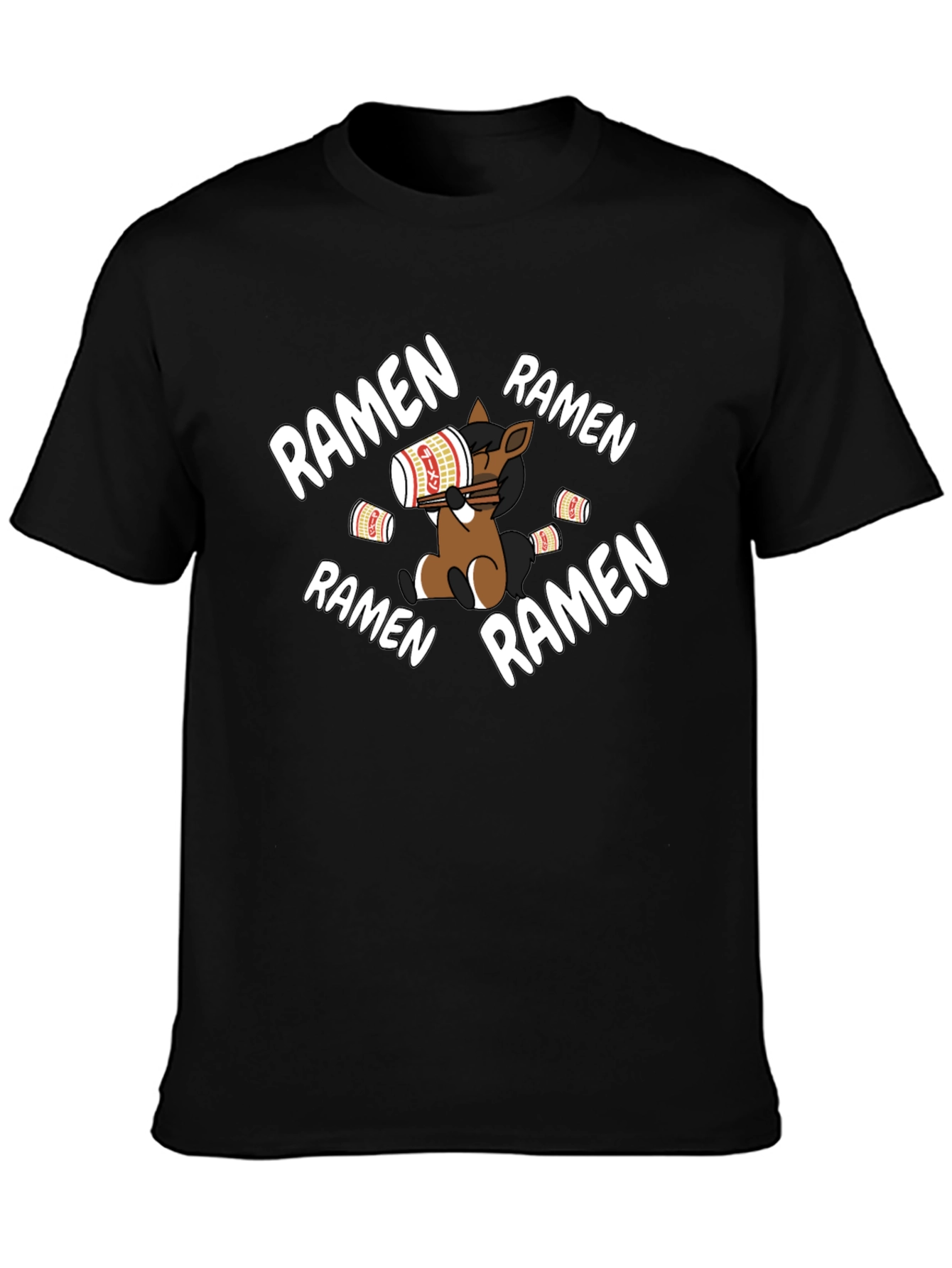 Black Ramen Loving Horse T-Shirt view 3