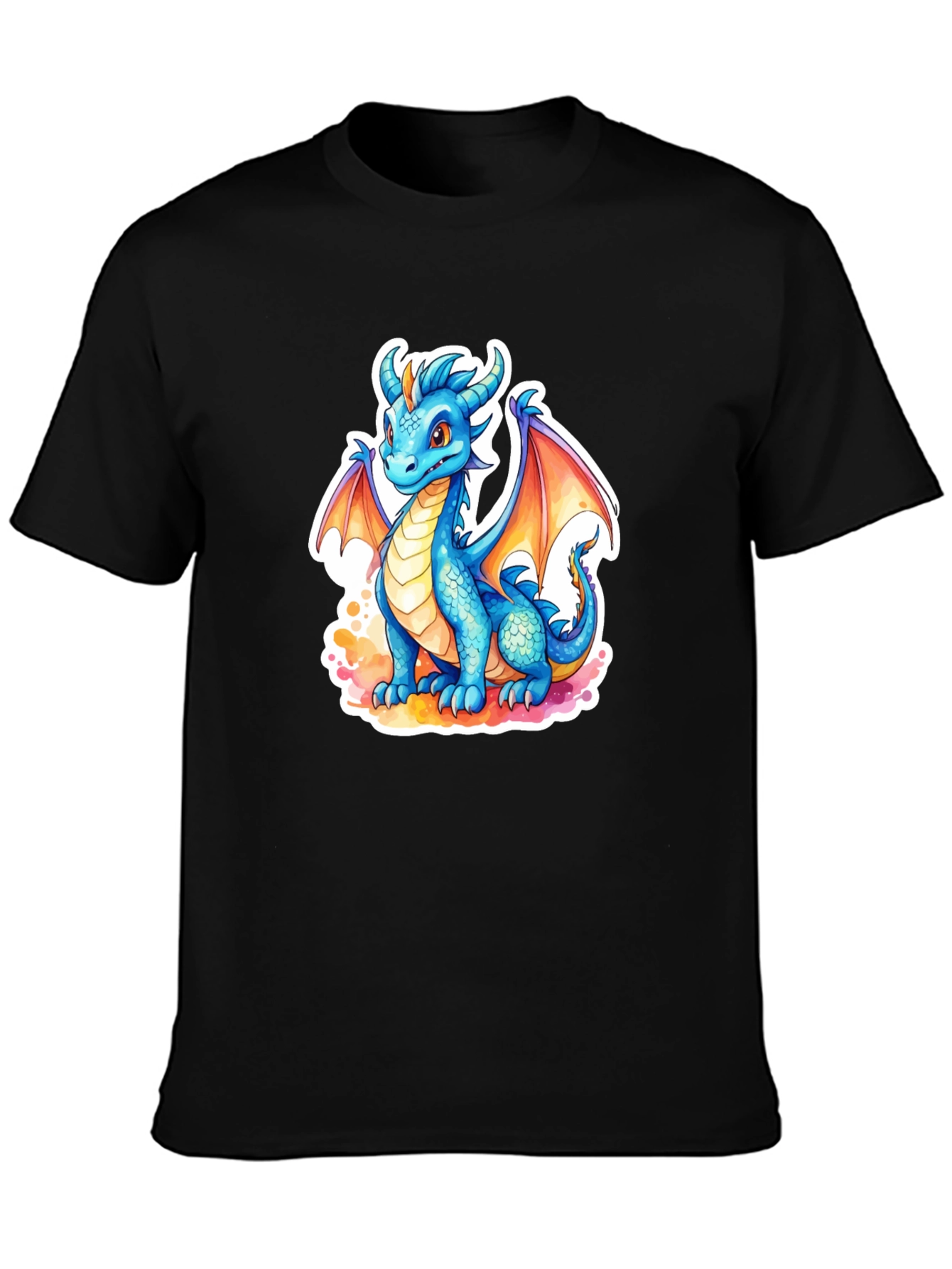 Black Cute Blue Dragon Graphic Tee - Fantasy T-Shirt view 3