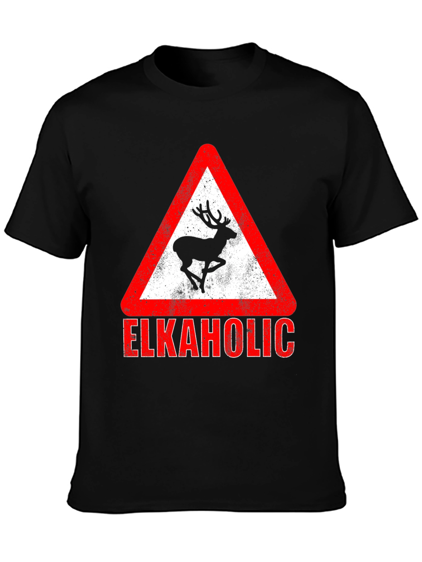 Black Elkaholic Graphic Tee - Funny Elk Warning Sign view 3